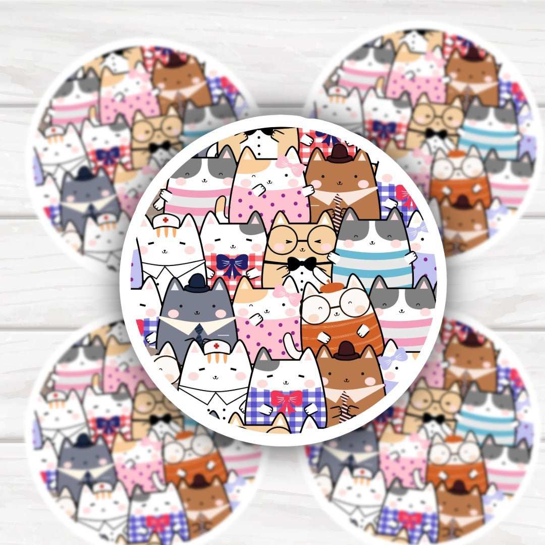 Cute Cats Circle Sticker featuring adorable cats with bold, clean design for customization