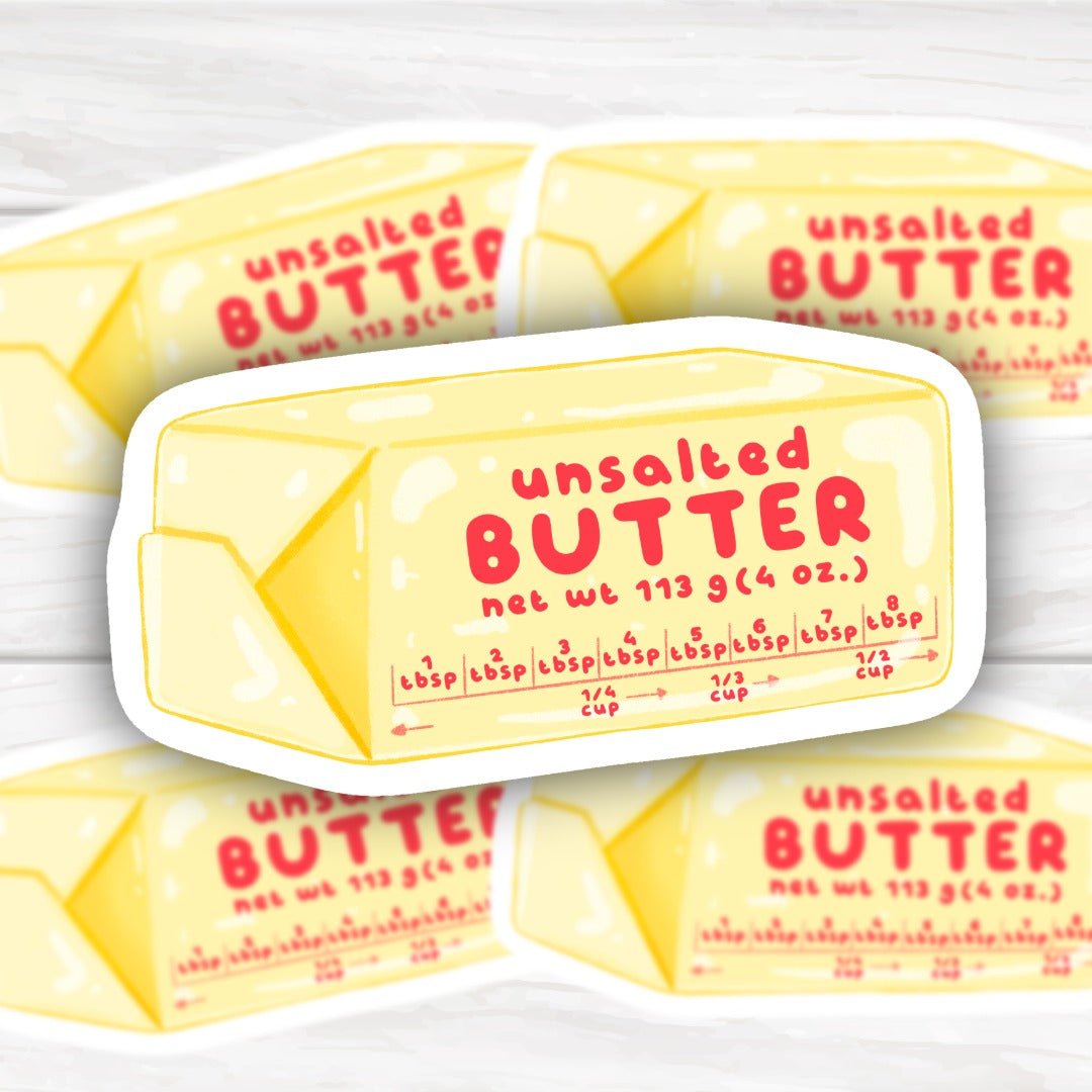 Cute Unsalted Butter Stick Sticker | Hand-Drawn Baking Vinyl Decal for Laptops, Planners & Water Bottles - HoneySkunk