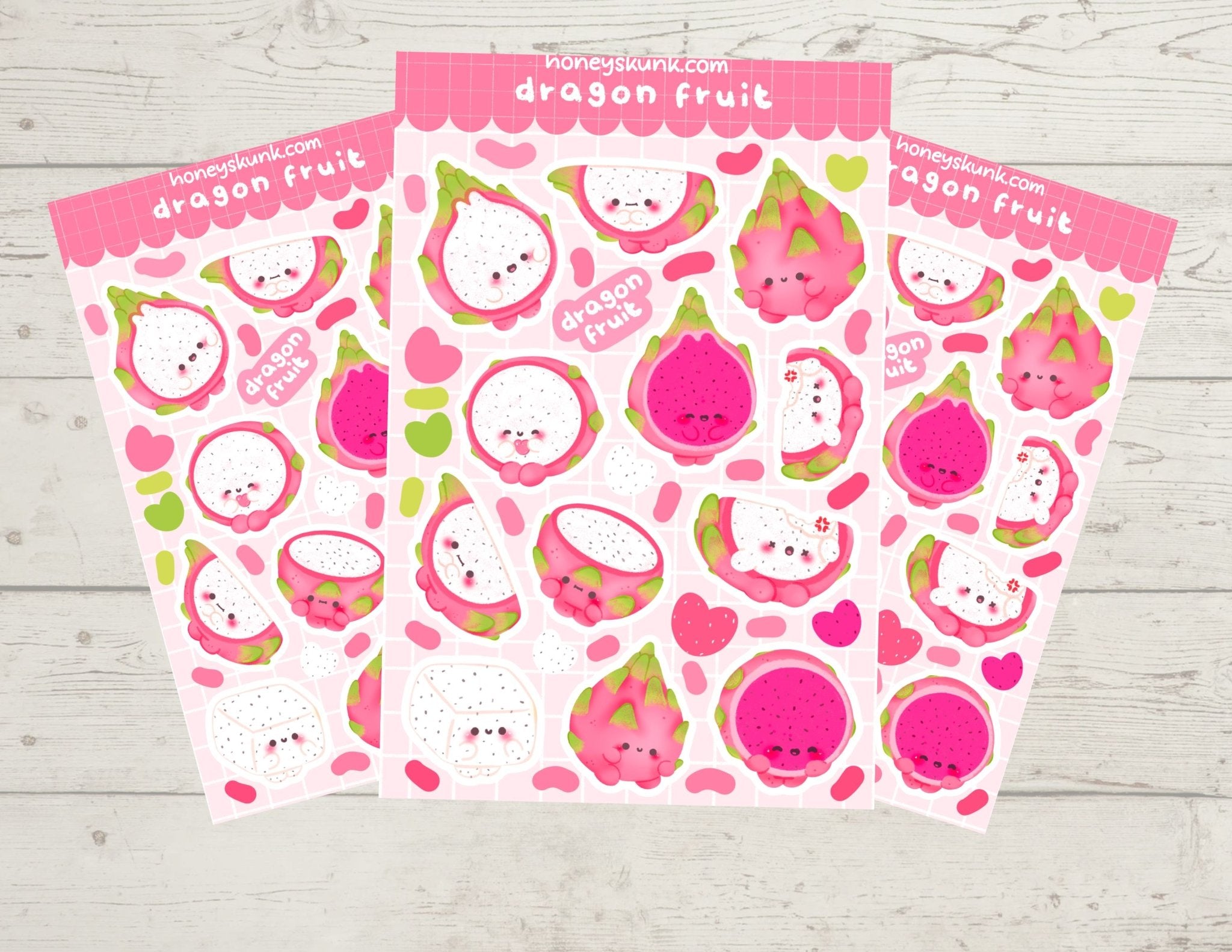 Dragon Fruit Decorative Planner Stickers - Cute Tropical Fruit Kawaii Sticker Sheet - HoneySkunk
