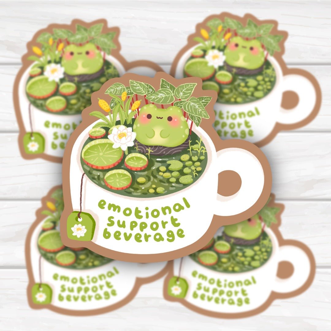 Emotional Support Beverage Tea Frog Kawaii Sticker - HoneySkunk