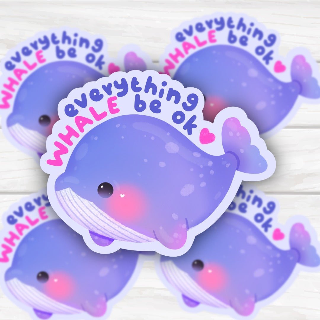 Whale Be Alright Funny Pun Sticker | Hand-Drawn Vinyl Decal for Laptops, Planners & Bottles - HoneySkunk-Stickers