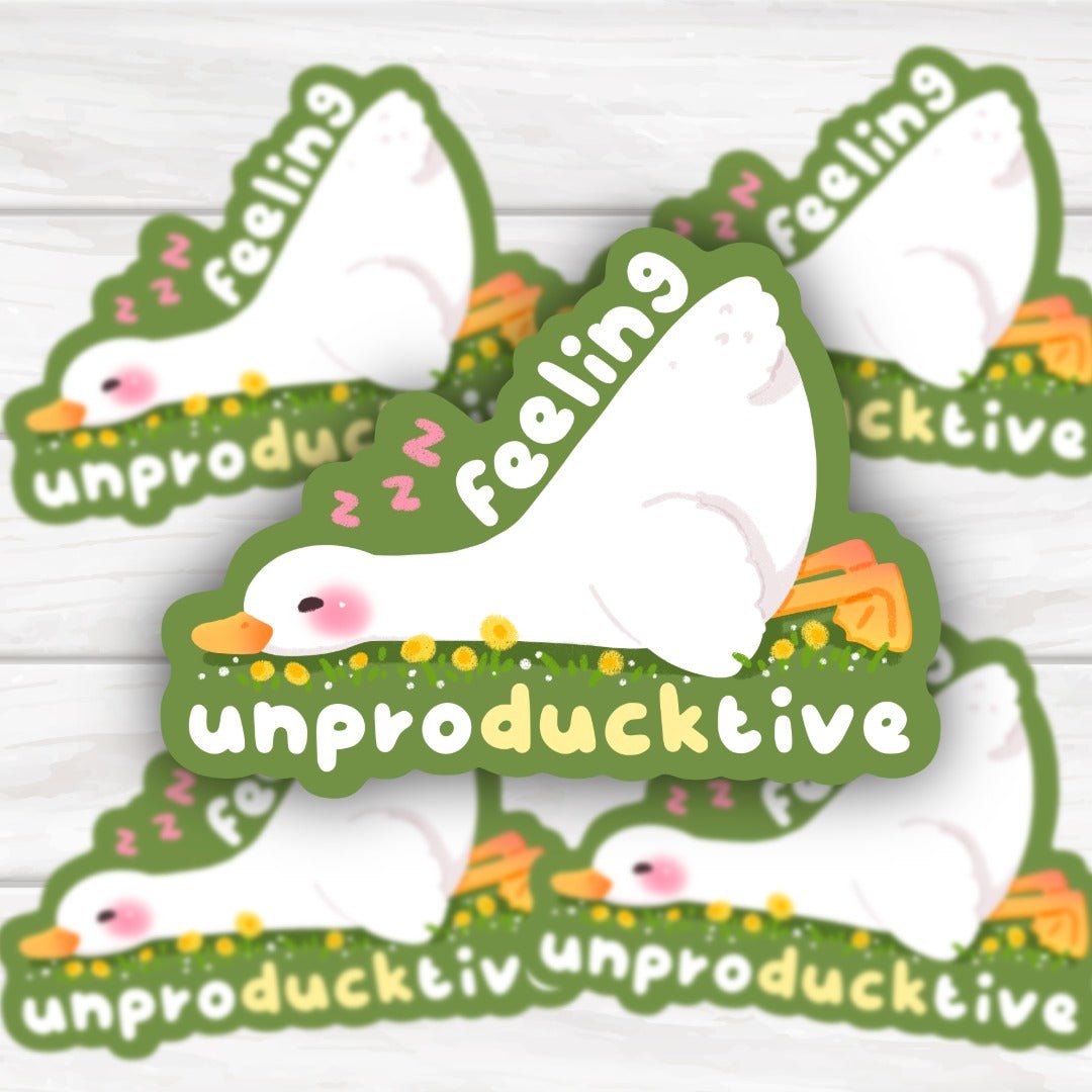 Feeling Unproducktive Cute Duck Sticker | Hand-Drawn Funny Goose Pun Vinyl Decal for Laptops, Planners & Water Bottles