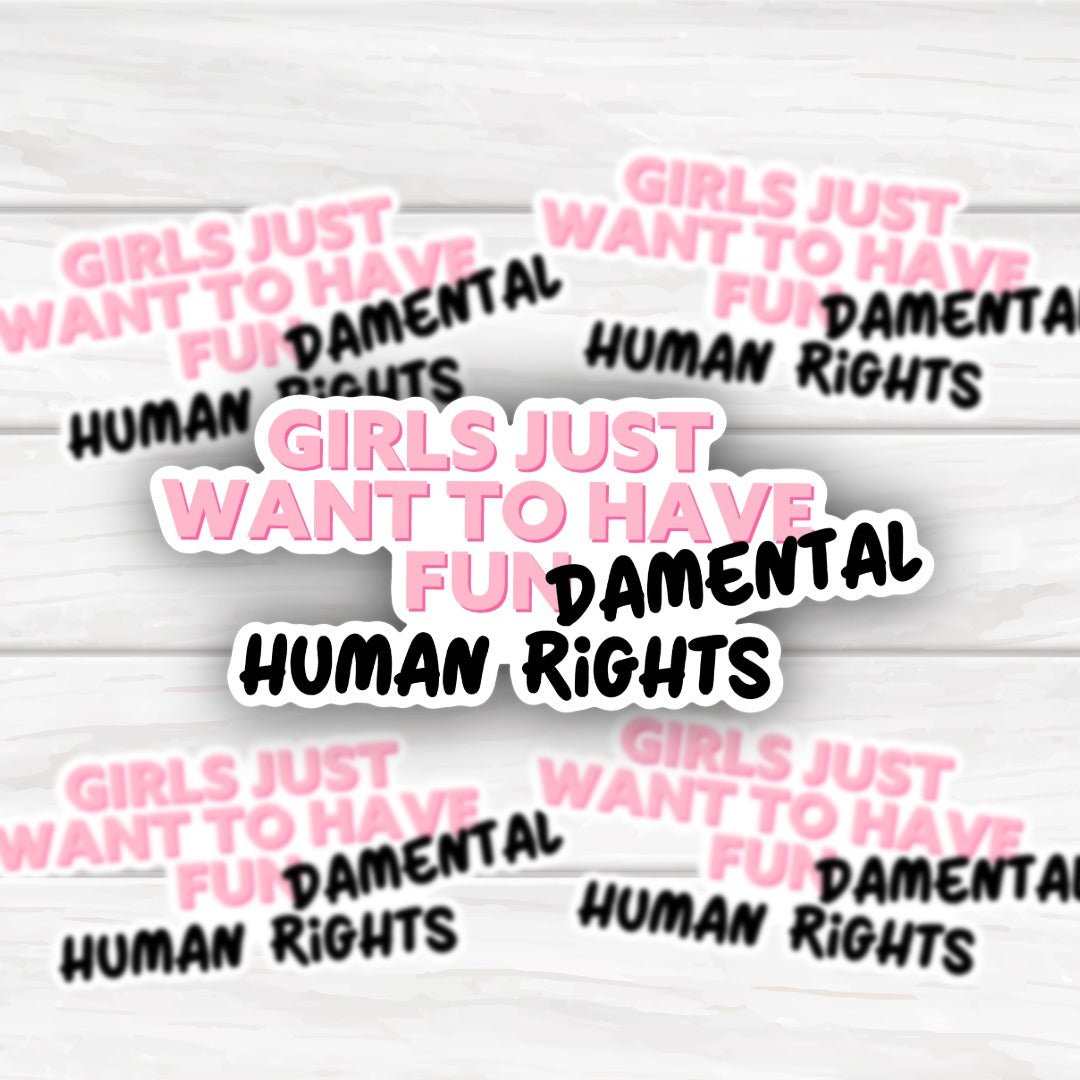 Girls Just Want To Have Fundamental Human Rights sticker promoting women's rights