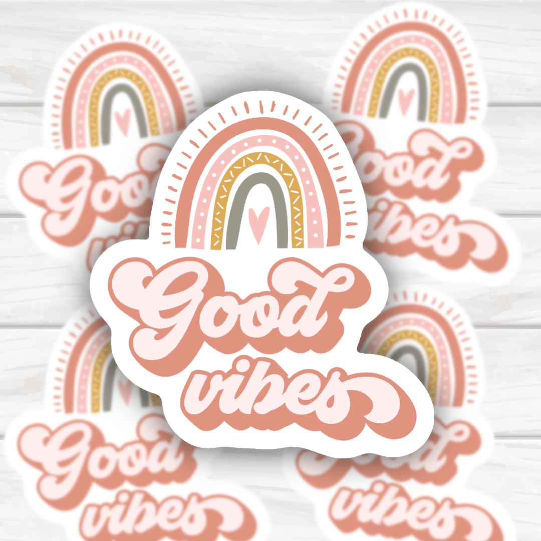 Good Vibes cute pastel rainbow sticker with bold, clean finish and durable design