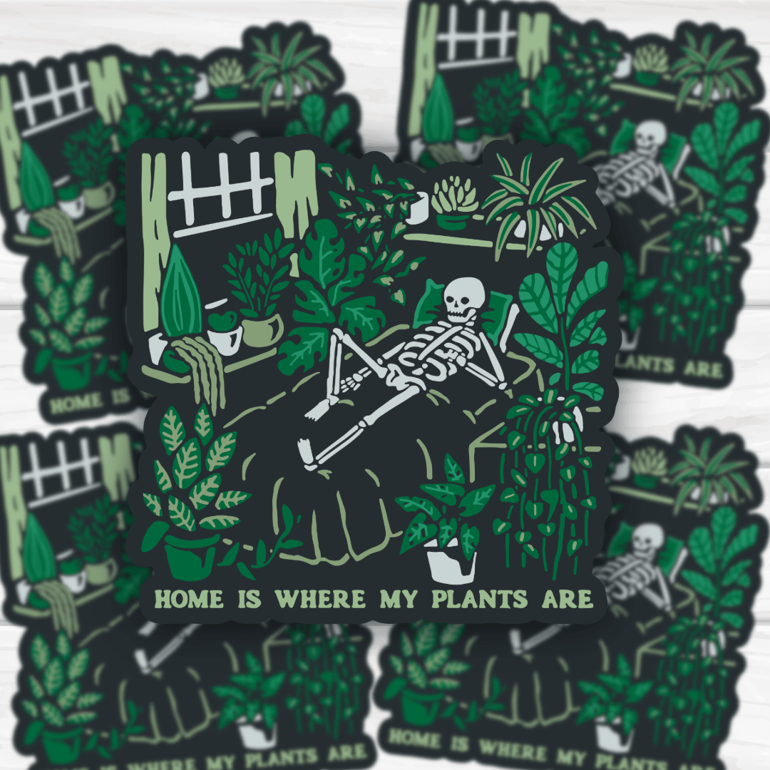 Home Is Where My Plants Are plant lover sticker with bold, clean design