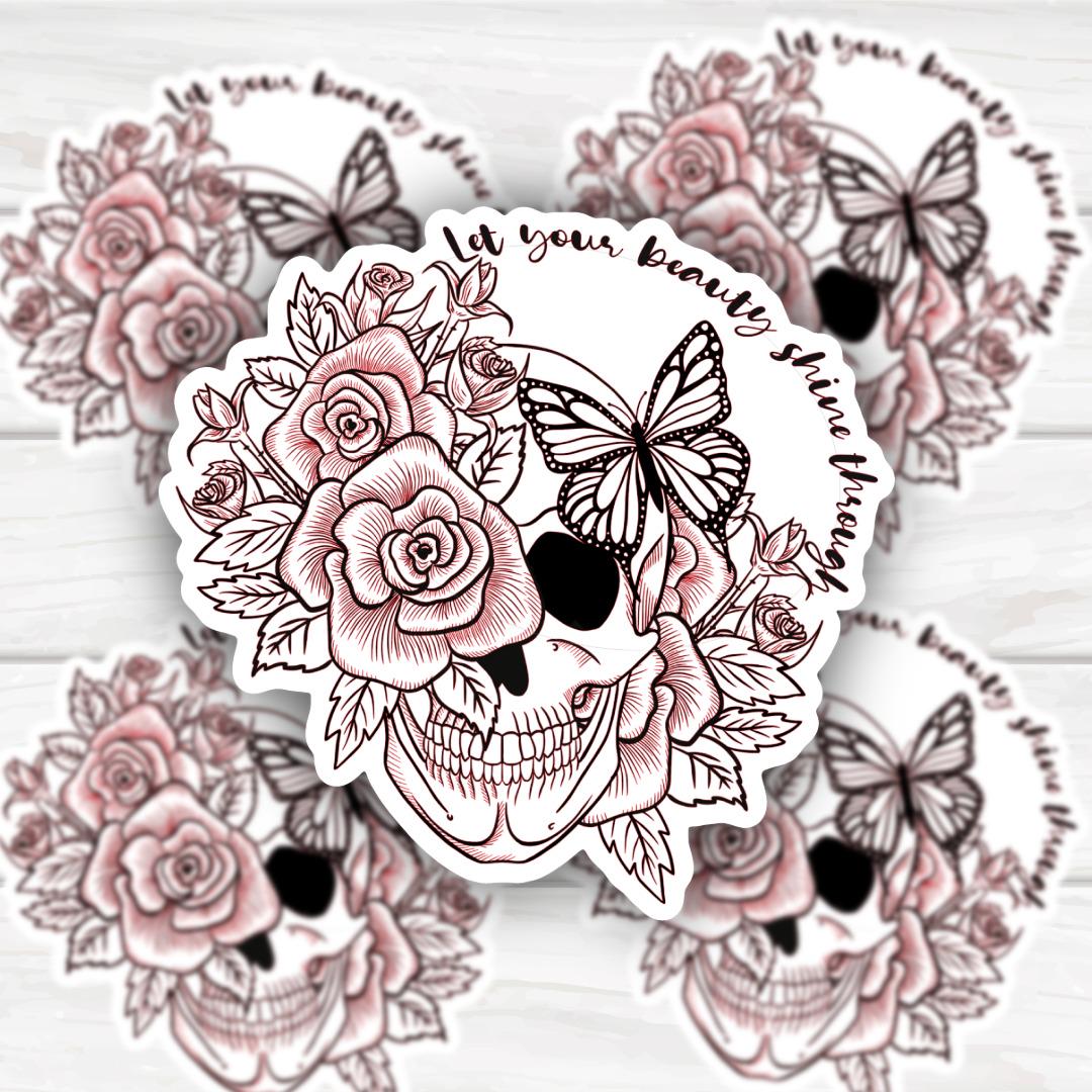 Skull Roses Butterfly Sticker | Let Your Beauty Shine Through Vinyl Decal