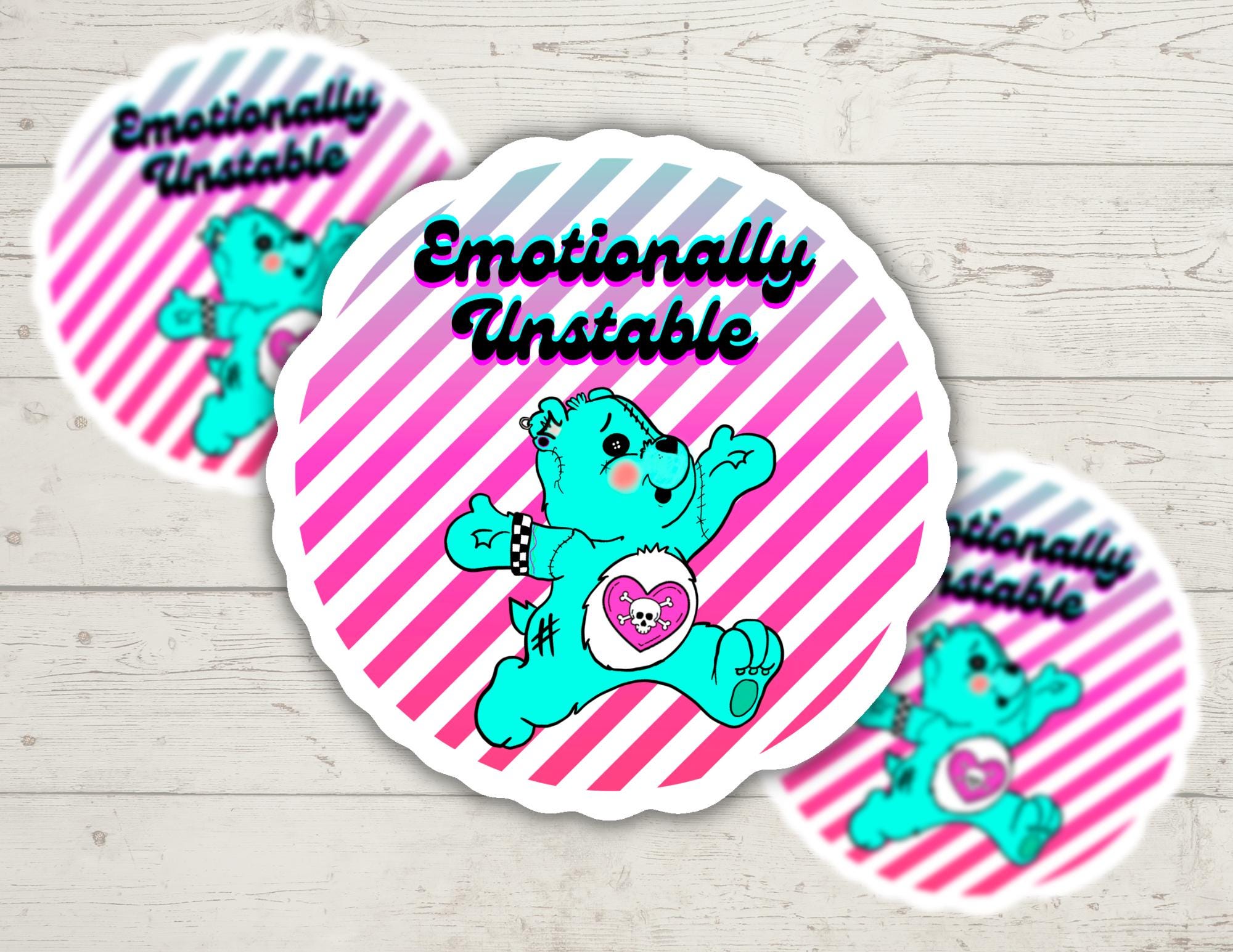 Emotionally Unstable Care Bear Inspired | Mental Health | Funny Cheeky Durable Sticker | Multiple Sizes