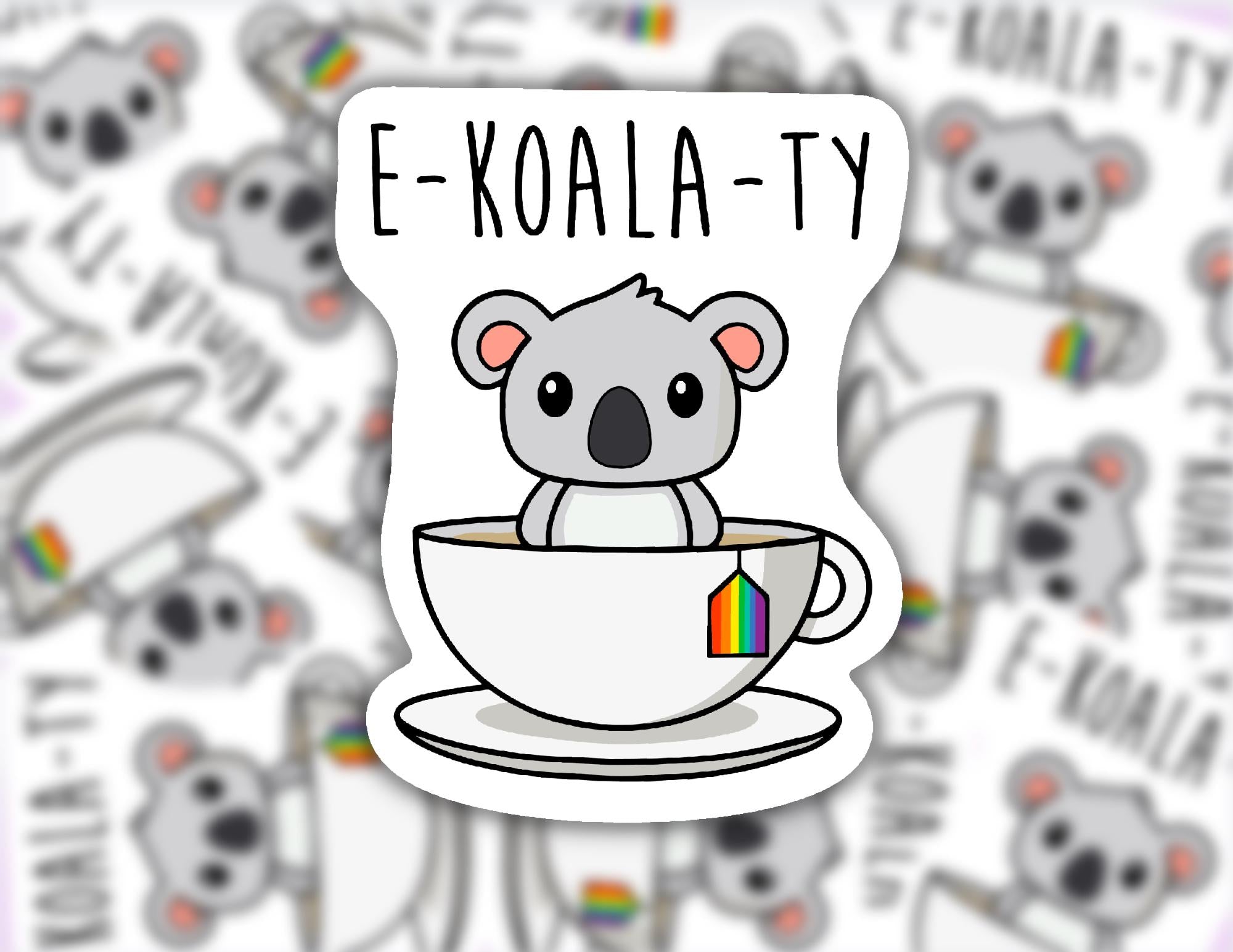 E-Koala-Ty Sticker | Koala In Teacup, Rainbow Pride Flag Vinyl Decal