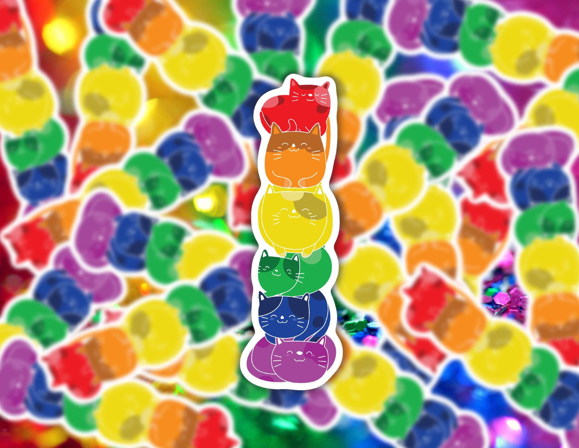 Pride Flag Cats Stacked | Funny Cheeky Durable Sticker | Multiple Sizes