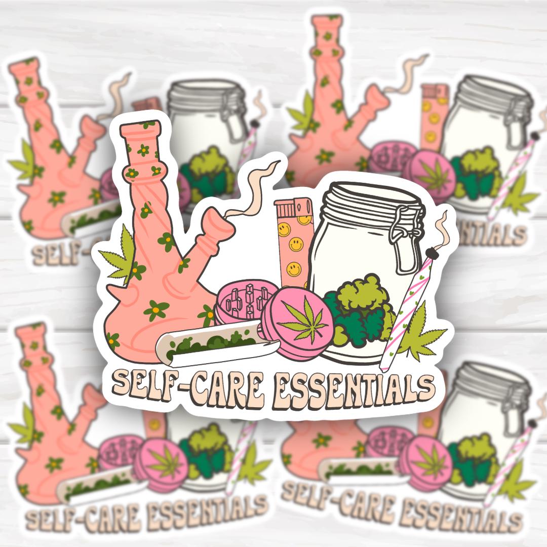 Self Care Essentials Weed Essentials Pot Humor | Funny Cheeky Durable Sticker | Multiple Sizes