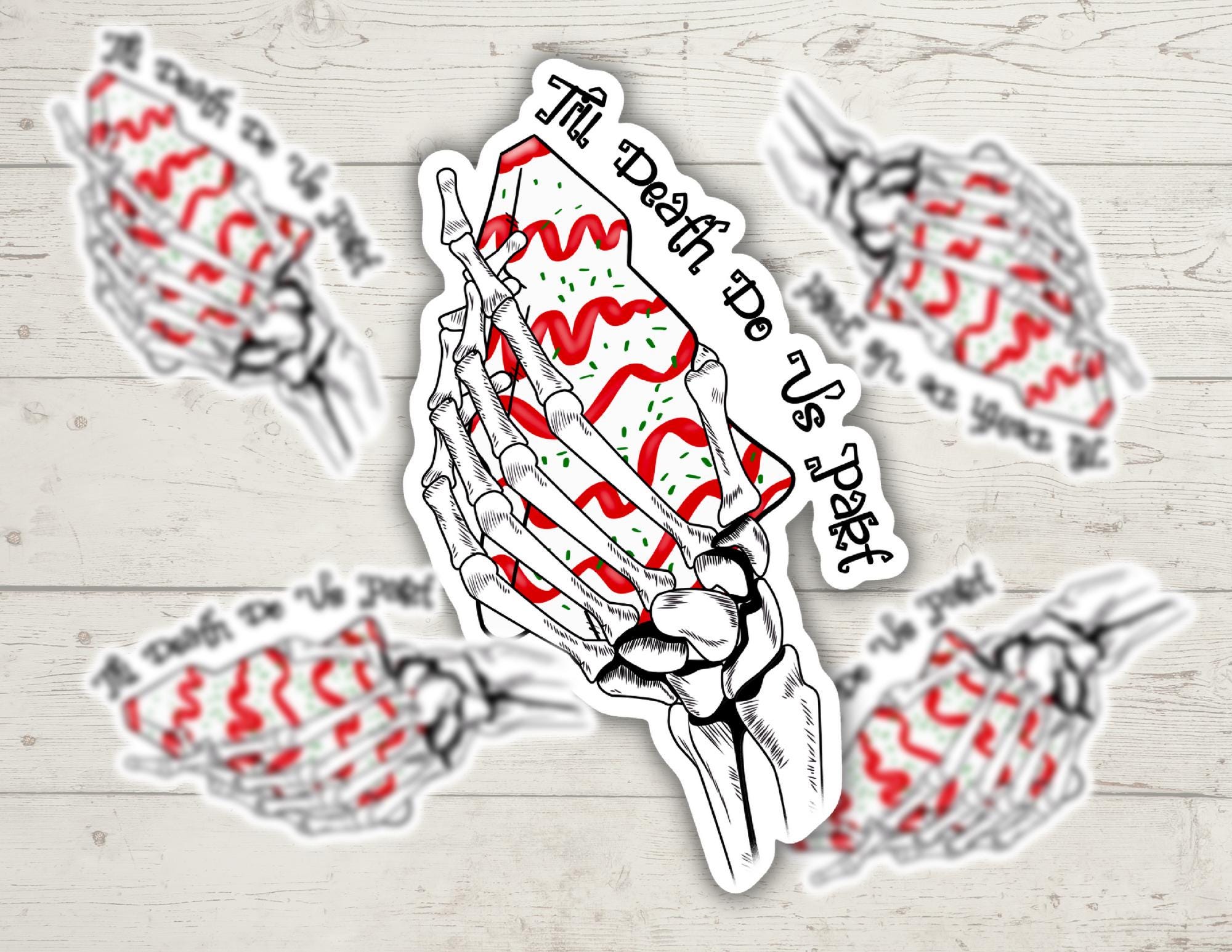 Skeleton Hand Sticker | Little Debbie Inspired Christmas Tree Dessert, Glossy Vinyl (Multiple Sizes)