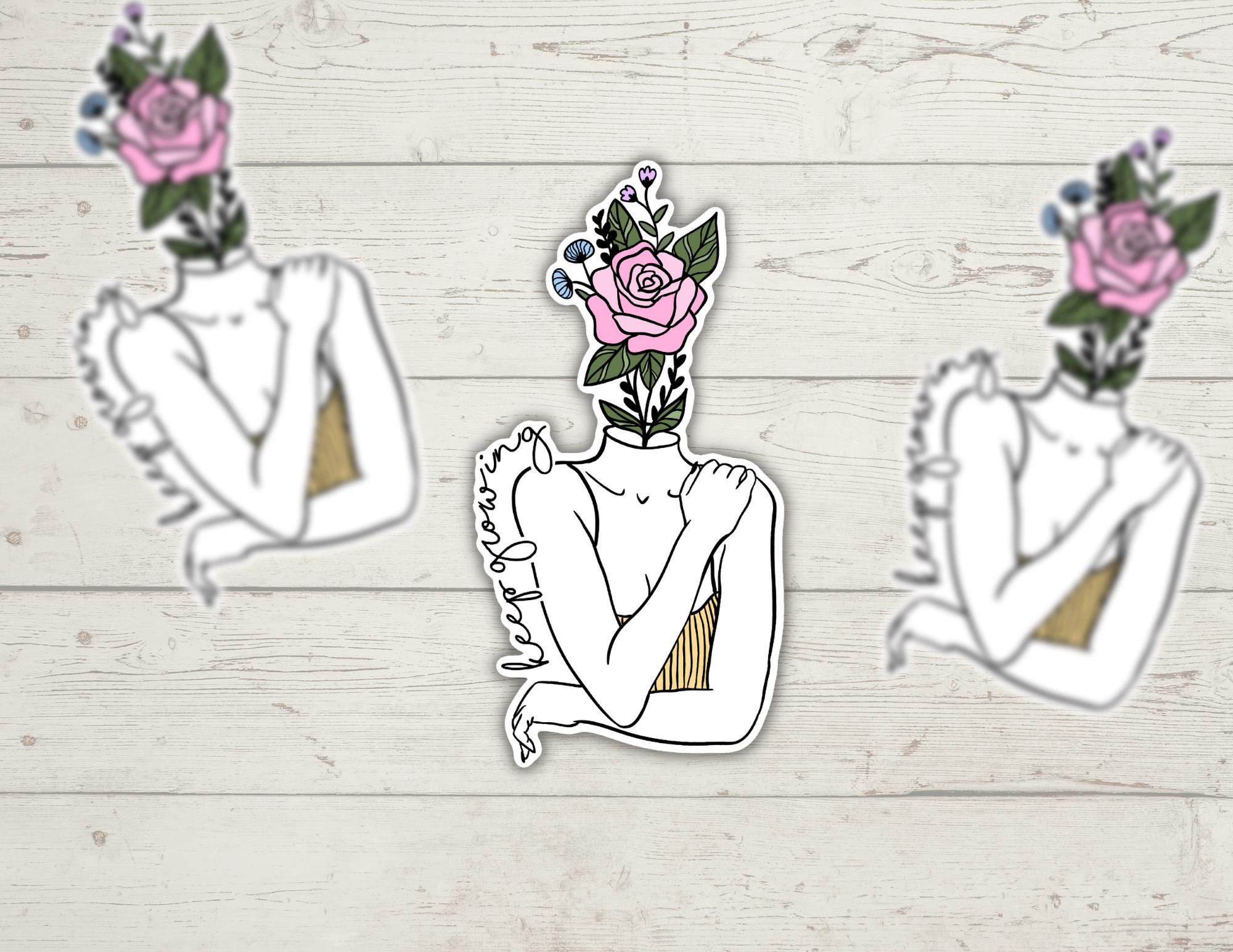 Keep Growing Floral Girl | Pick Skin Color Option | Funny Cheeky Durable Sticker | Multiple Sizes