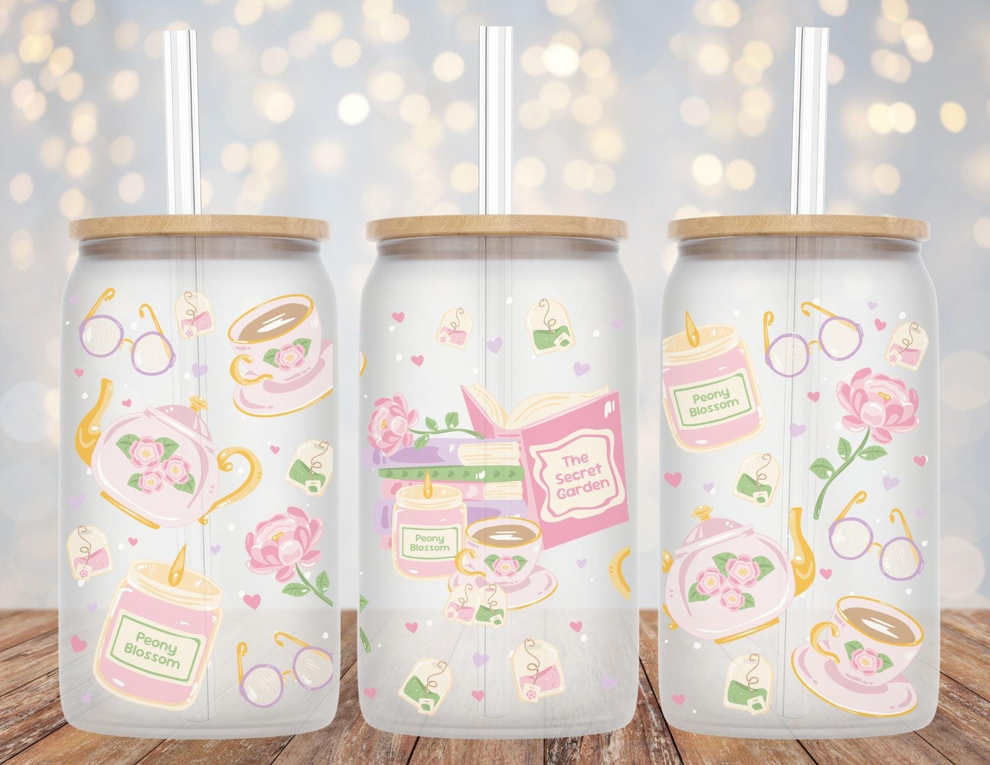 Secret Garden Book Lover Whimsical Libby Glass Beer Can Cup 16oz