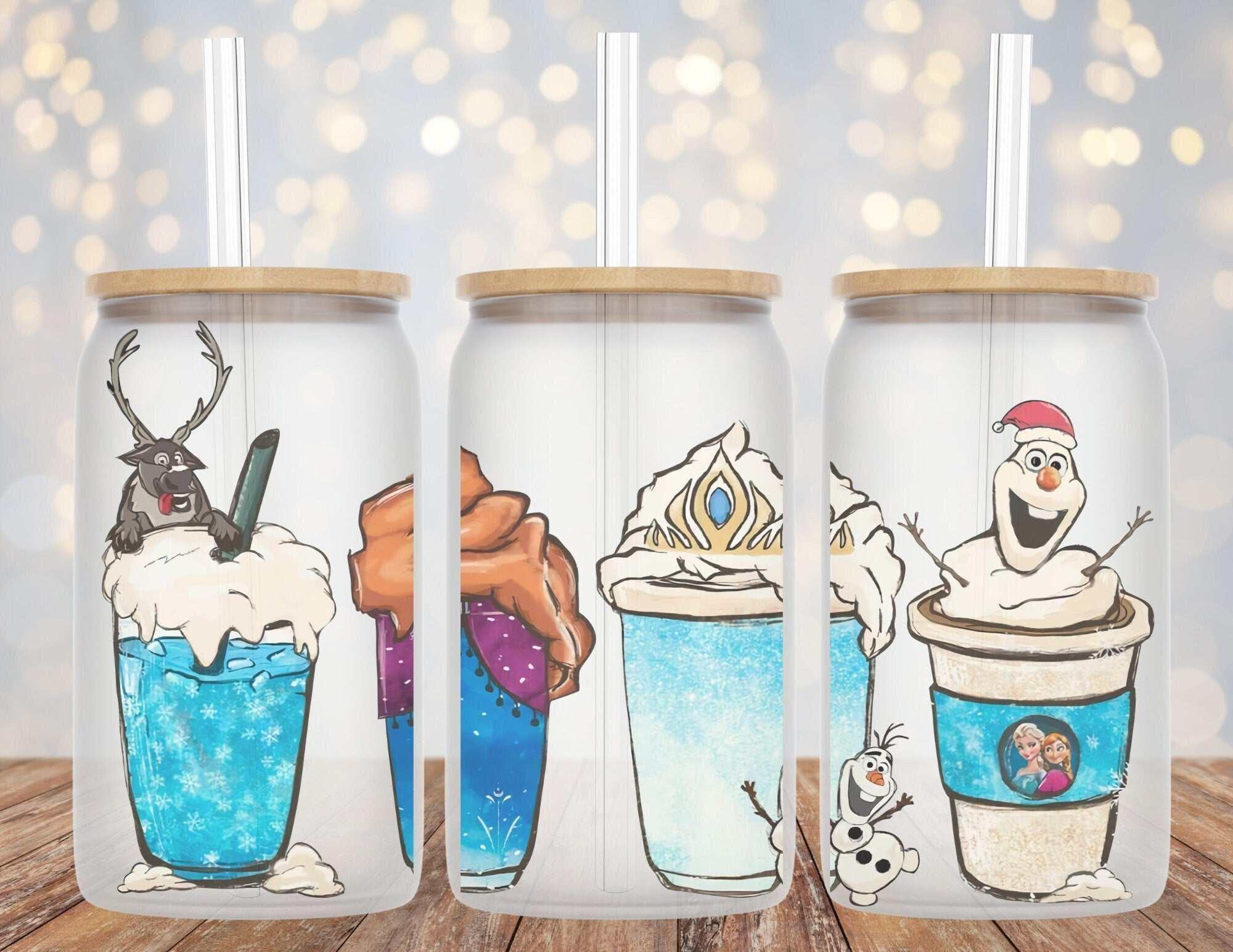 16oz Frozen Inspired Coffee Libby glass beer can cup with straw and bamboo lid options