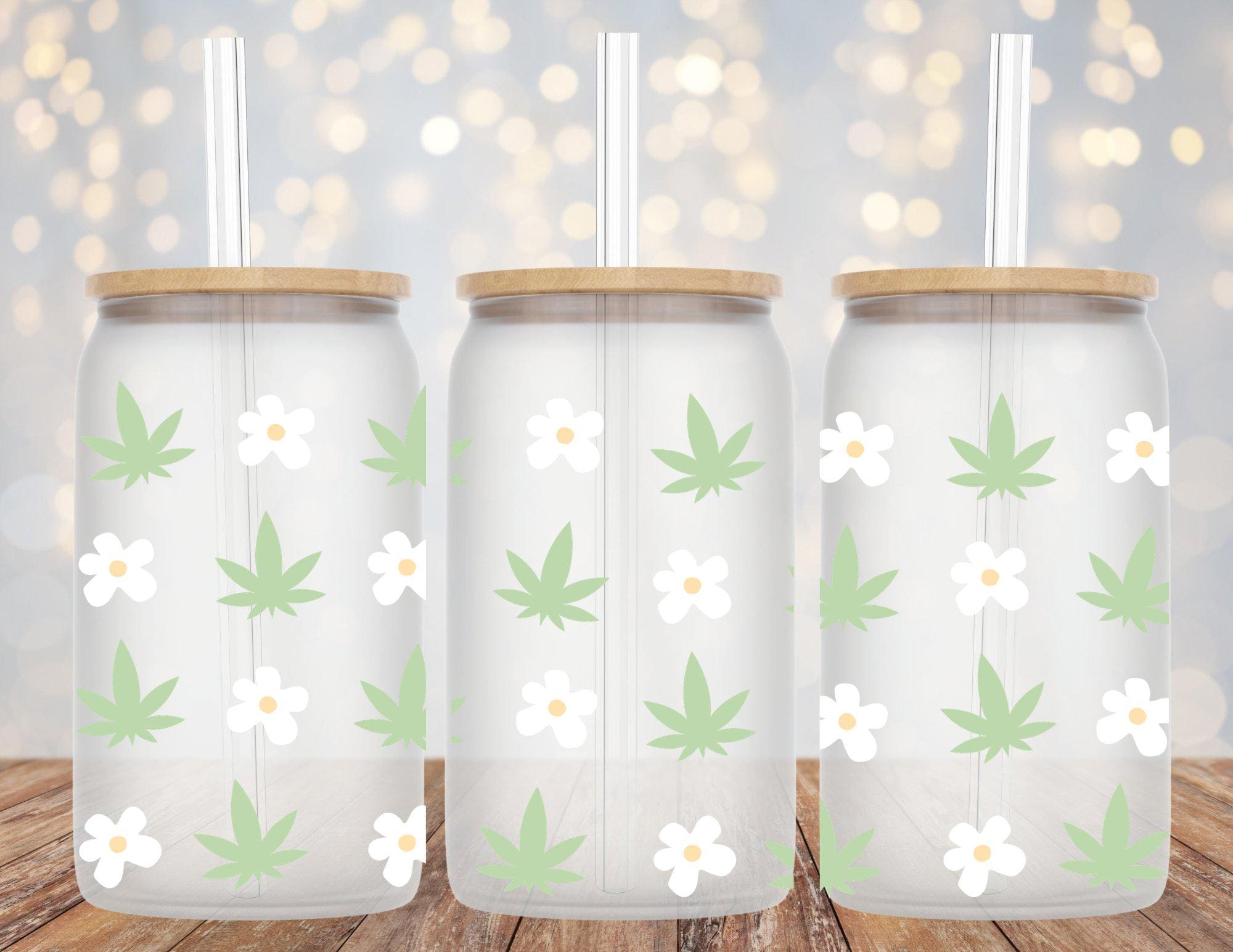 Weed and Daisies Weed Lover Pothead Libby Glass Beer Can Cup 16oz