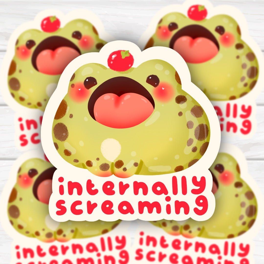 Internally Screaming Kawaii Frog So Cute with Tomato on Head Sticker - HoneySkunk