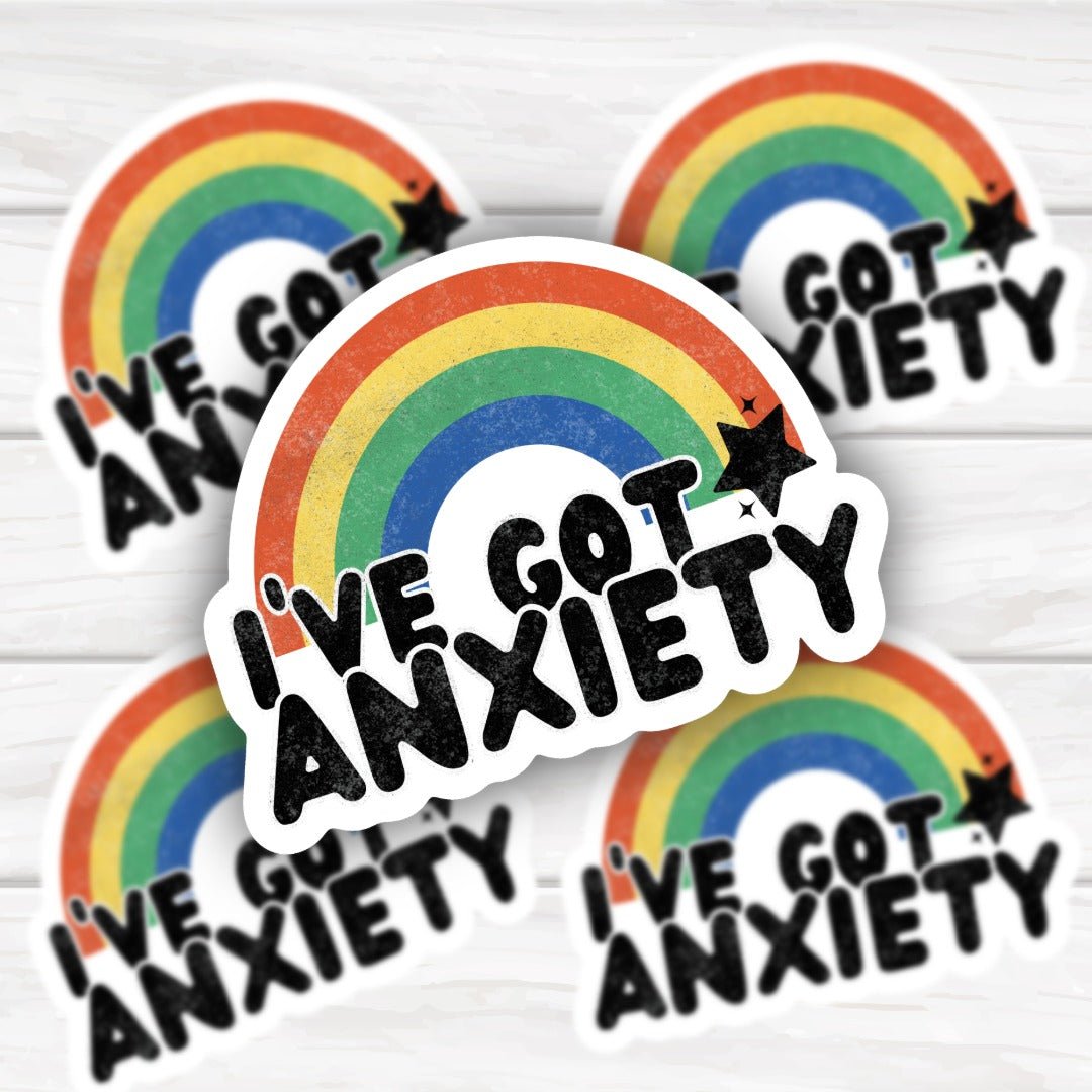 Colorful I've Got Anxiety Rainbow Sticker with bold, clean design for customization
