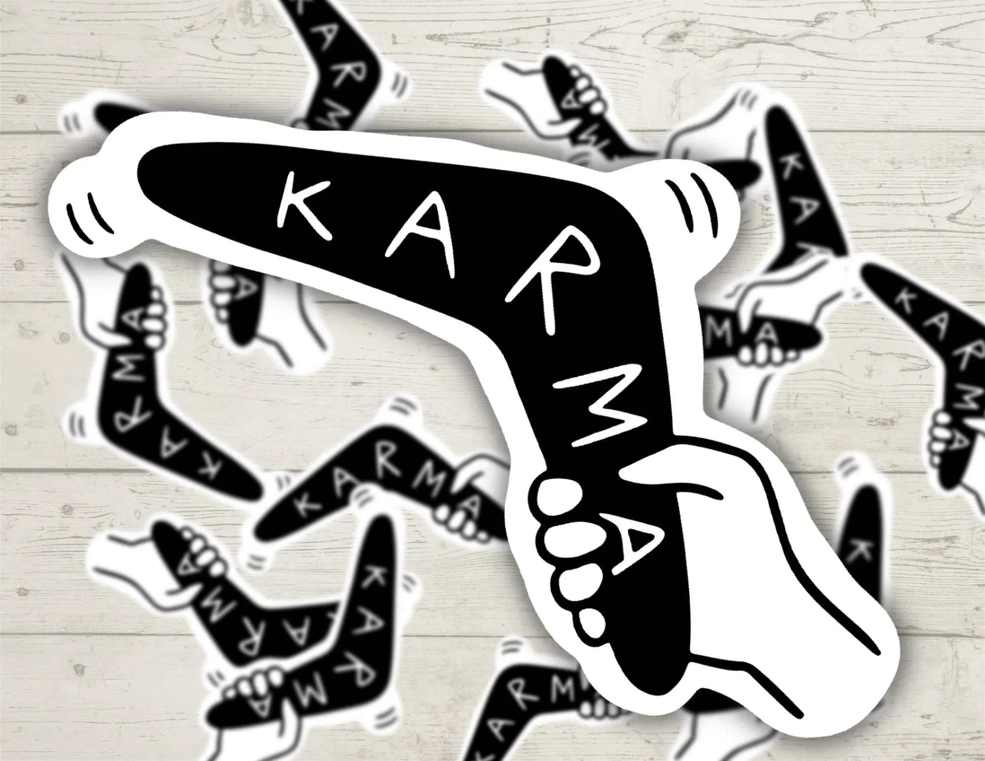 Karma Boomerang Vinyl Sticker with bold, durable design