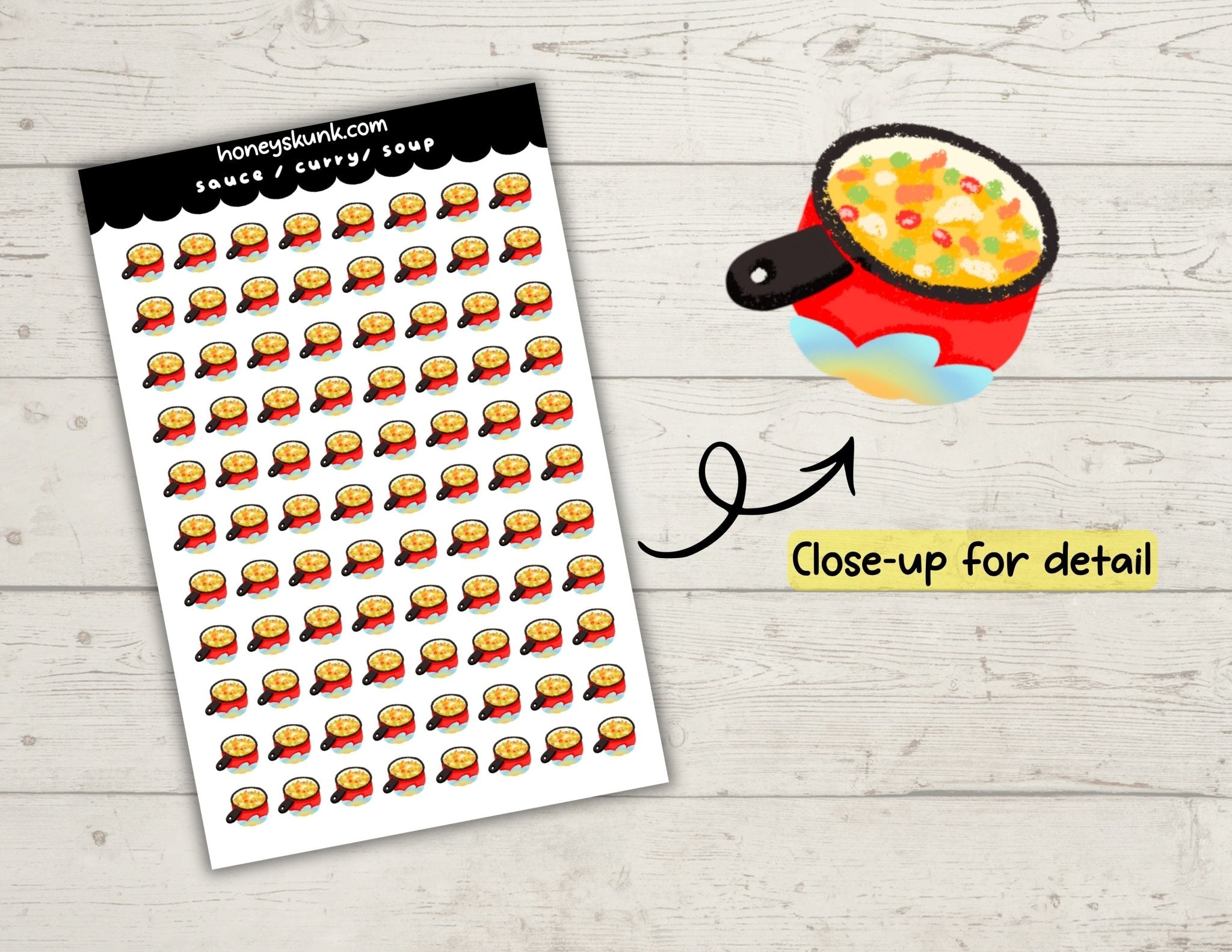 Kawaii Cooking Pot Planner Stickers, Cute Sauce Curry Soup Journal Icons Sheet - HoneySkunk