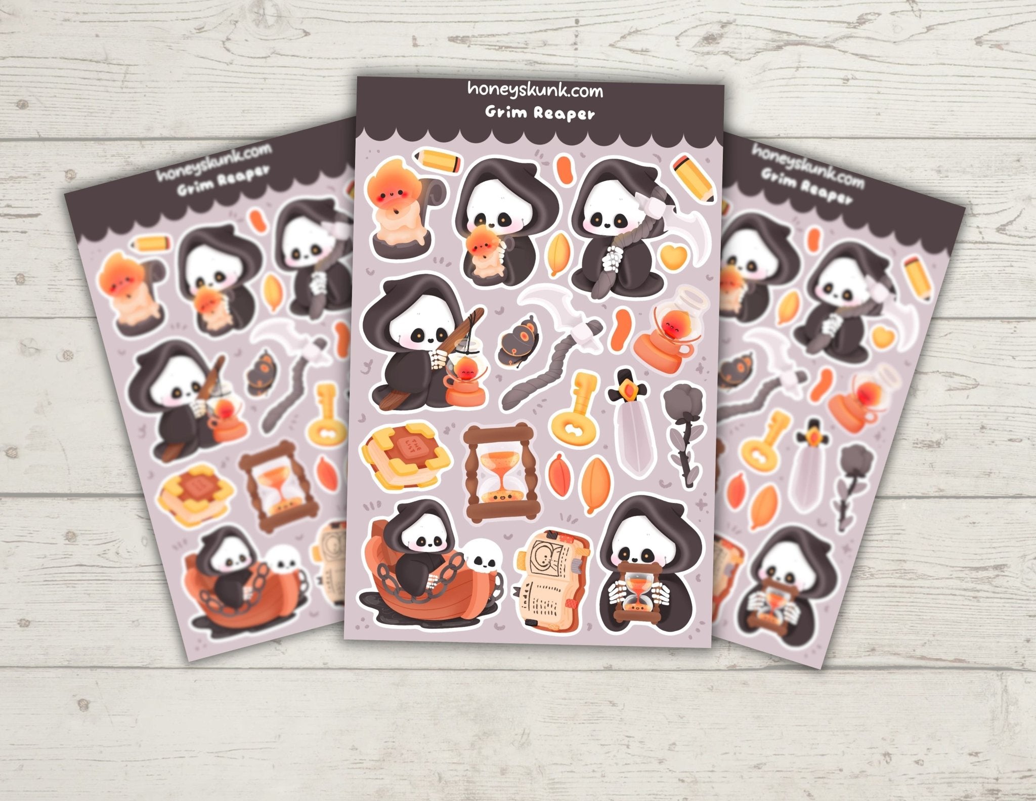 Kawaii Grim Reaper Stickers, Cute Pastel Goth Halloween Aesthetic Decals for Kindle & Laptop - HoneySkunk