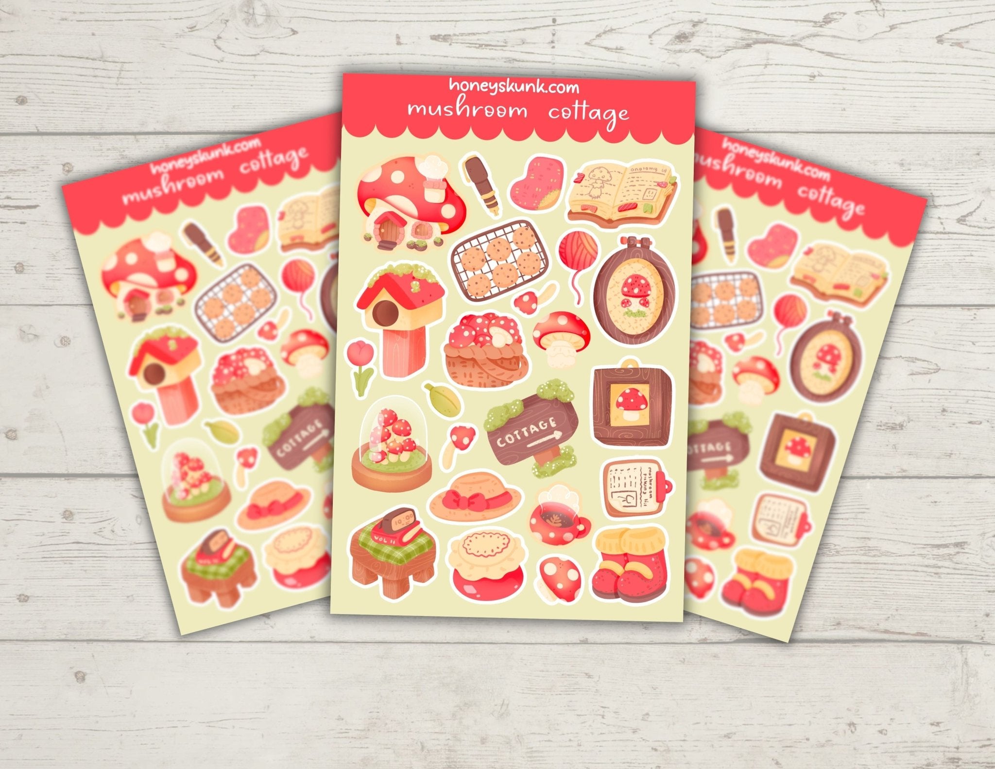 Kawaii Mushroom Cottage Stickers, Cute Cottagecore Goblincore Aesthetic Decals for Kindle & Laptop - HoneySkunk