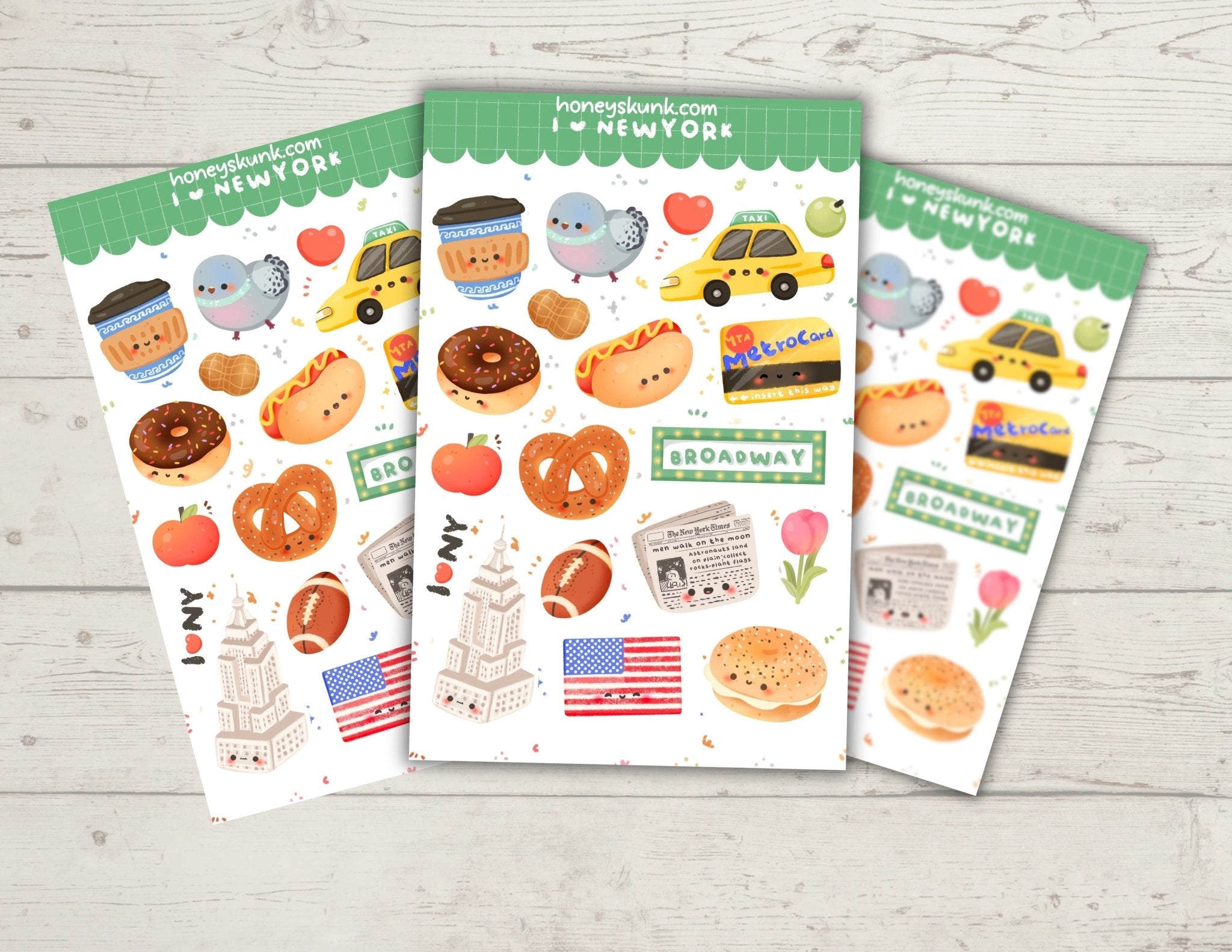 Kawaii New York City Stickers, Cute NYC Travel Souvenir Decals for Laptop Kindle & Journals - HoneySkunk