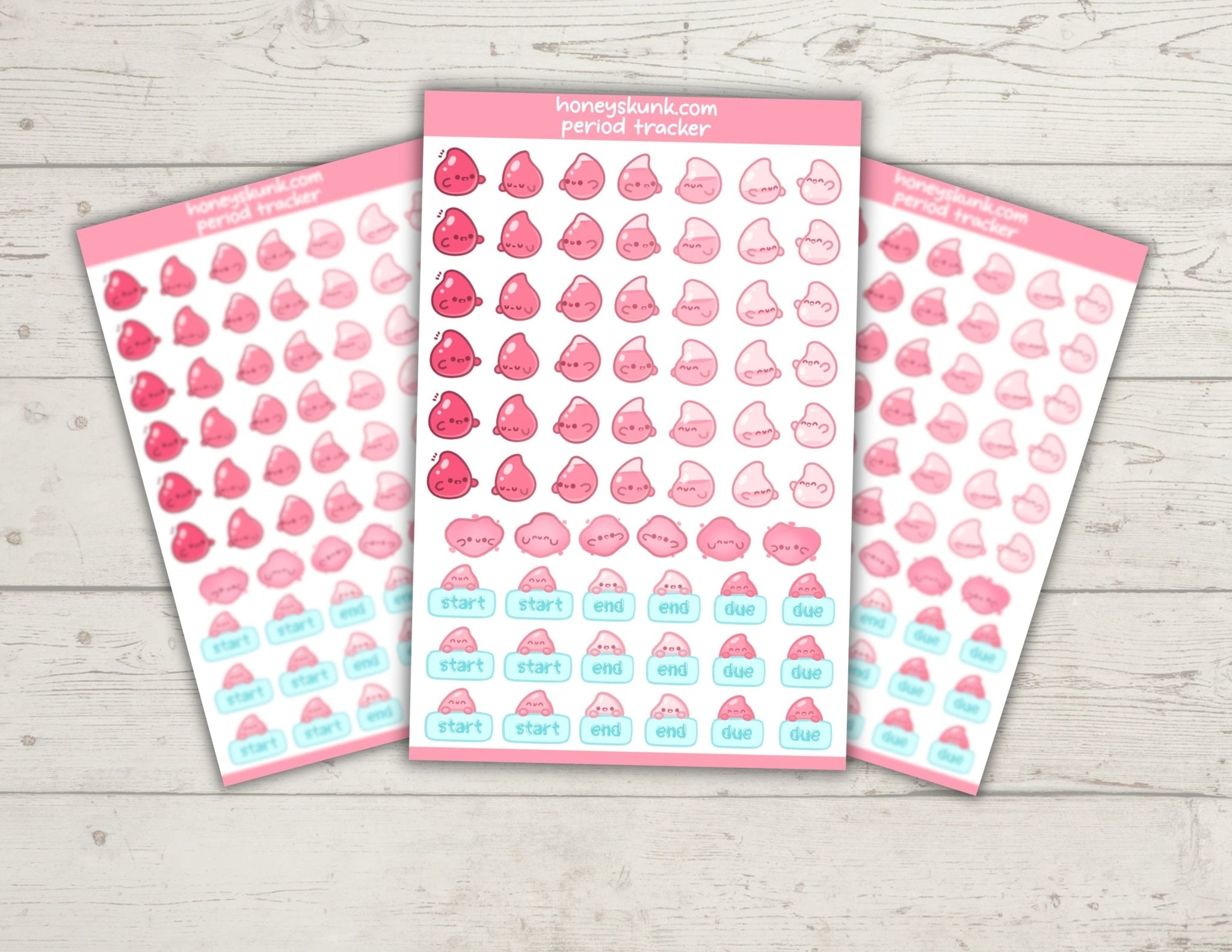 Kawaii Period Tracker Stickers, Cute Menstrual Cycle Calendar Journal Icons Sheet - HoneySkunk