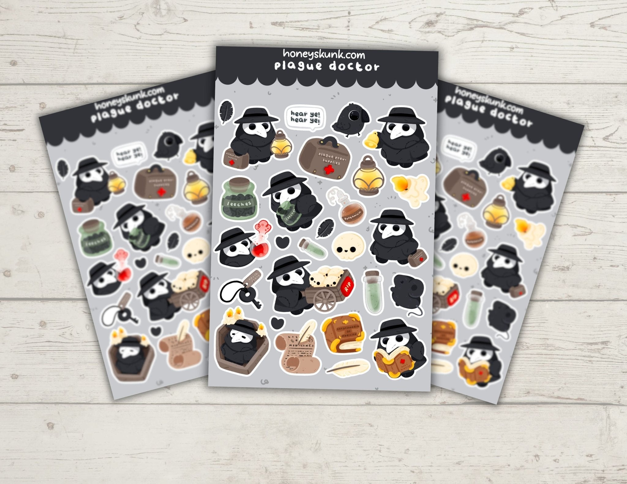 Kawaii Plague Doctor Stickers, Cute Spooky Dark Academia Aesthetic Decals for Kindle & Laptop - HoneySkunk