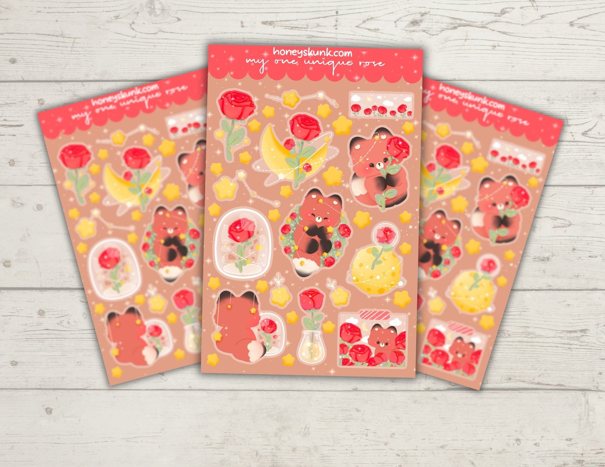 Kawaii Red Panda Rose Planner Stickers, Cute The Little Prince Aesthetic Journal Sheet - HoneySkunk