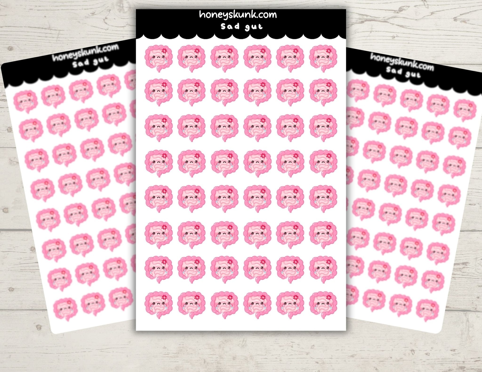 Kawaii Sad Gut Tracker Stickers, Cute IBS Chronic Illness Wellness Planner Journal Icons Sheet - HoneySkunk