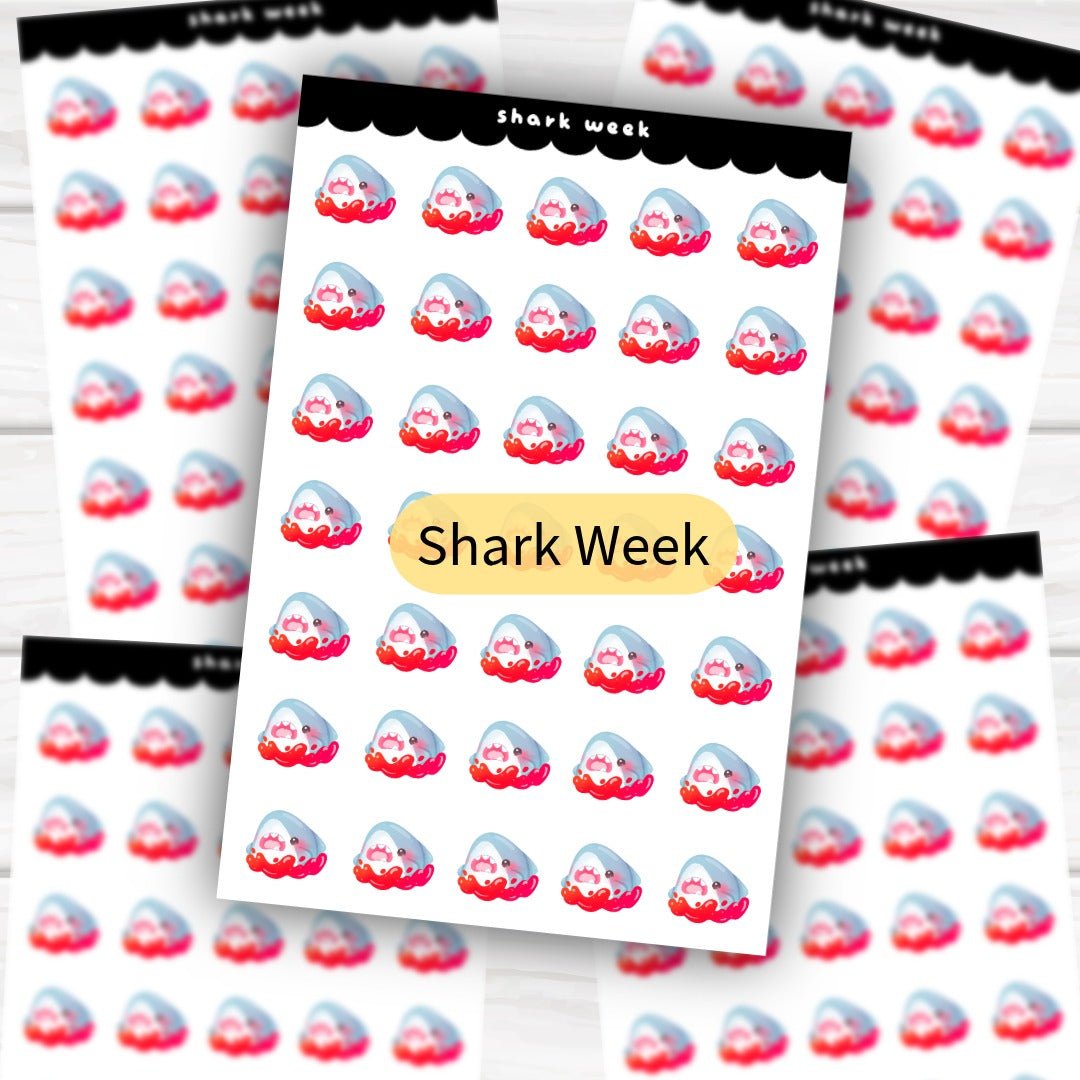 Kawaii Shark Week Period Tracker Stickers, Cute Menstrual Cycle Journal Icons Sheet - HoneySkunk