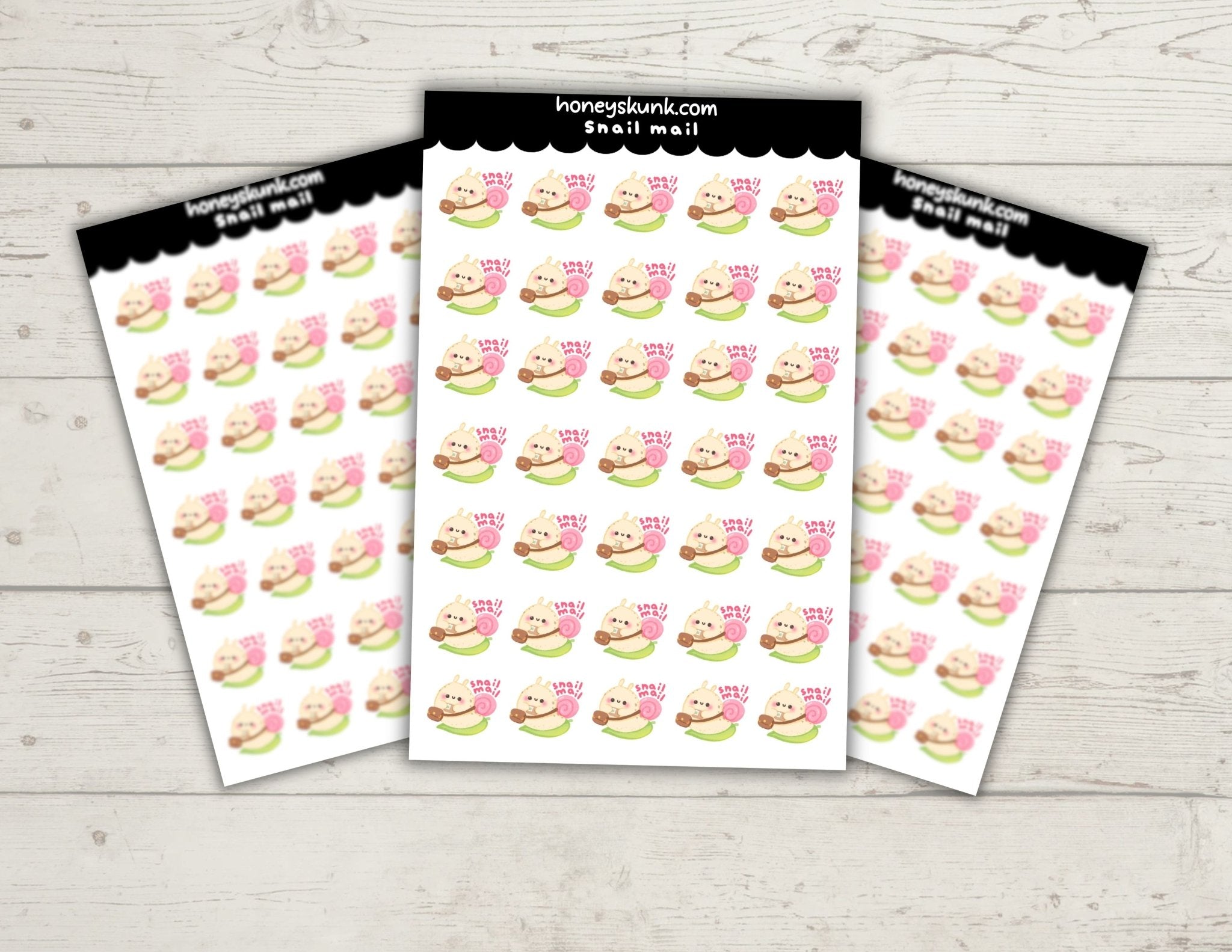 Kawaii Snail Mail Planner Stickers, Cute Happy Mail Tracker Journal Icons Sheet - HoneySkunk