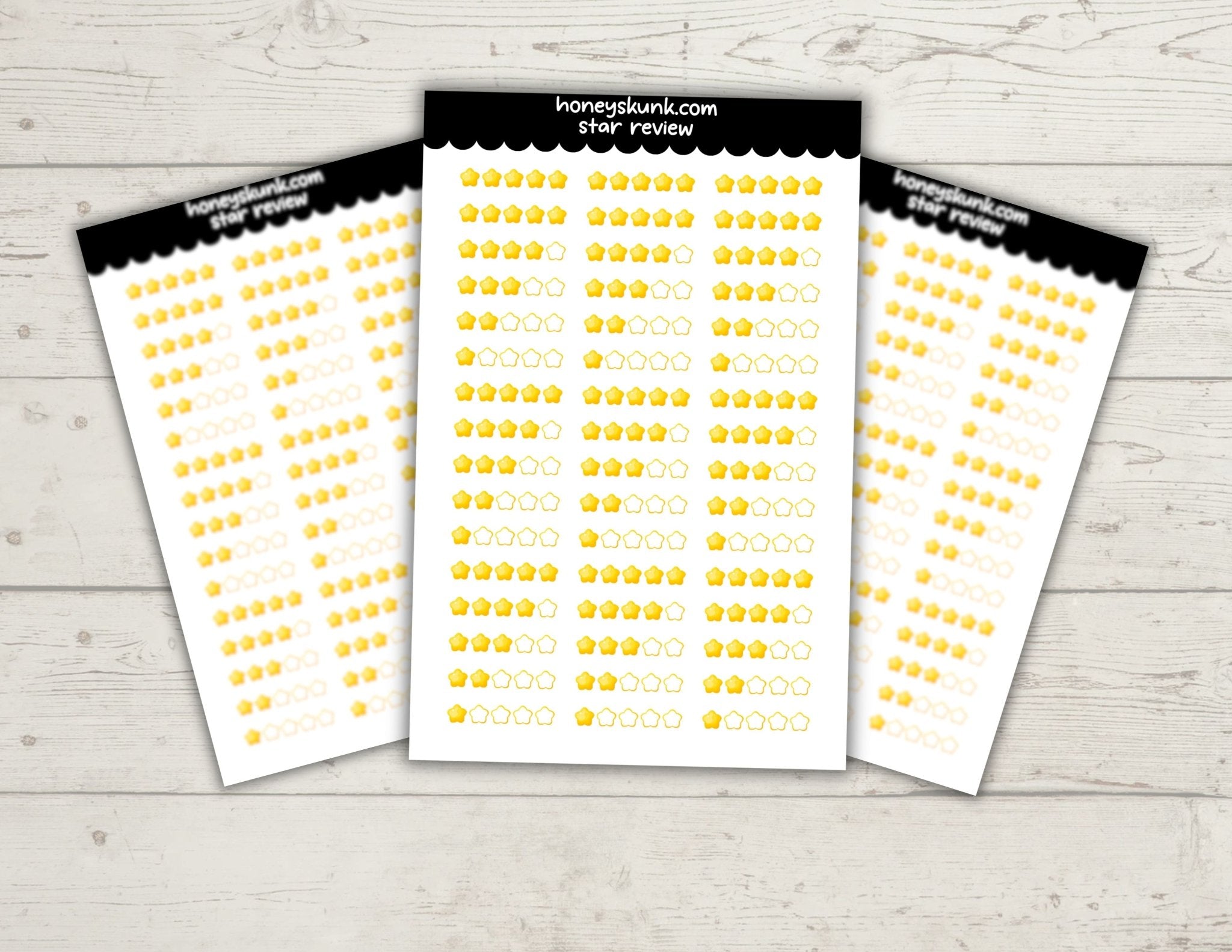 Kawaii Star Review Stickers, Cute 5-Star Rating Tracker Planner Journal Icons Sheet - HoneySkunk