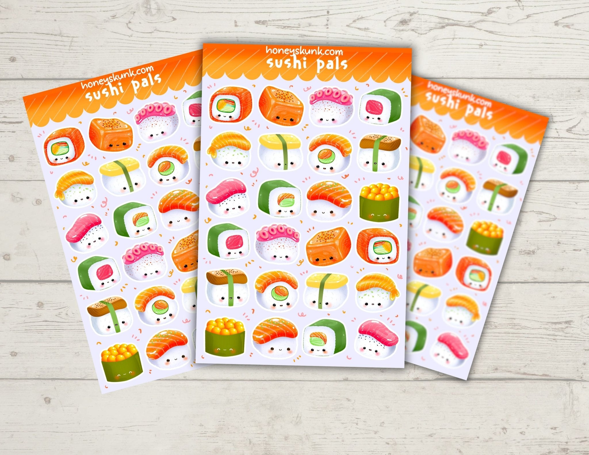 Kawaii Sushi Pals Stickers, Cute Japanese Food Aesthetic Decals for Laptop Kindle & Journals - HoneySkunk