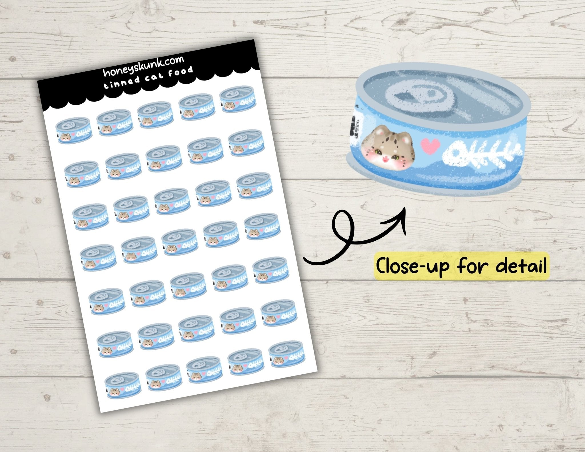 Kawaii Tinned Cat Food Planner Stickers, Cute Wet Food Pet Care Tracker Journal Icons - HoneySkunk