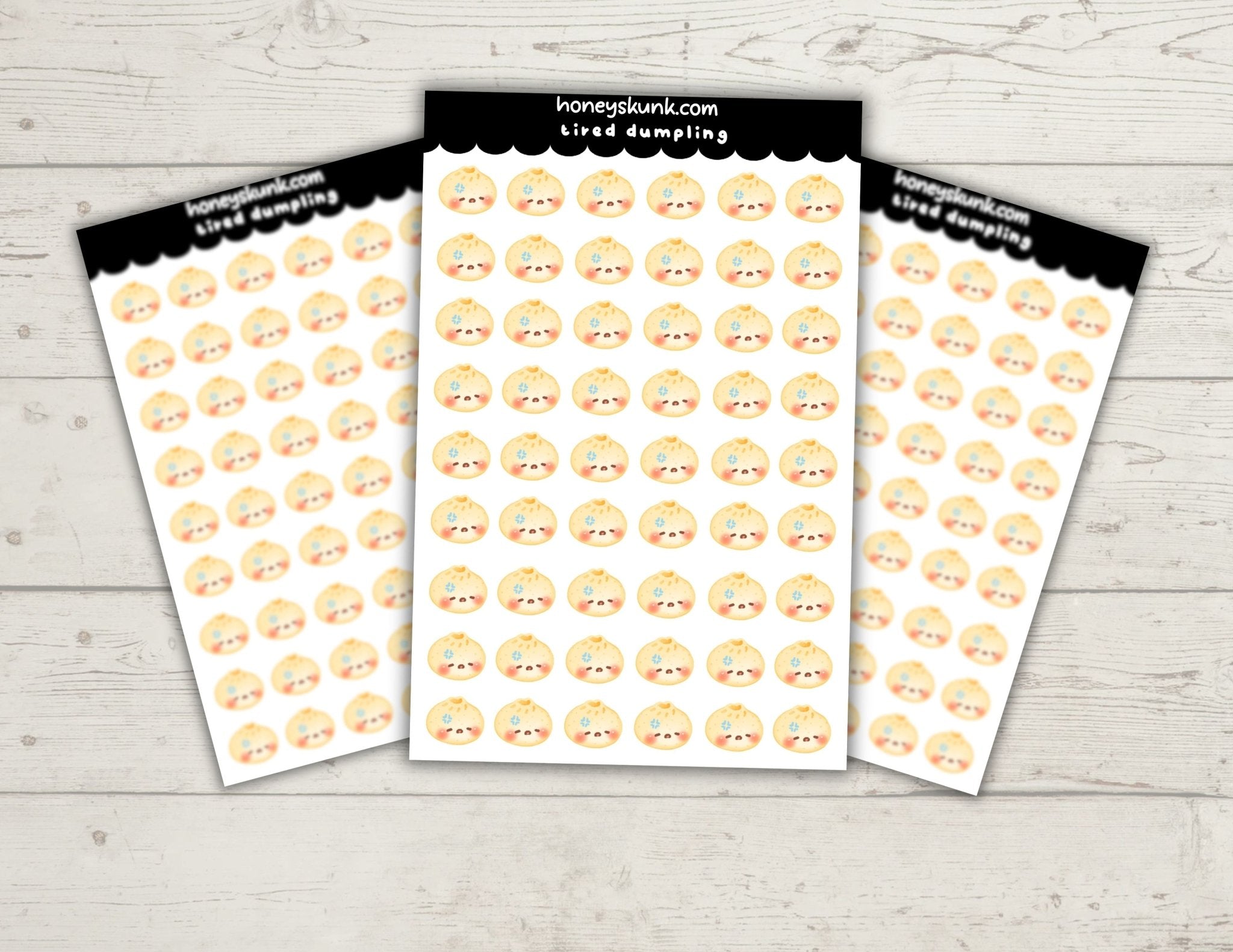Kawaii Tired Dumpling Planner Stickers, Cute Gyoza Mood Tracker Journal Icons Sheet - HoneySkunk