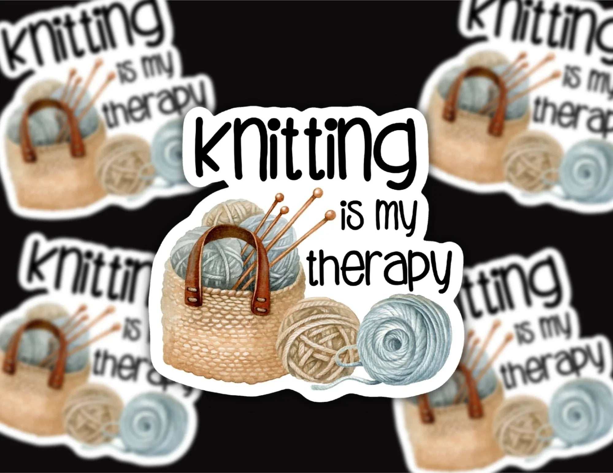 Knitting is my therapy vinyl sticker for cozy hobby customization