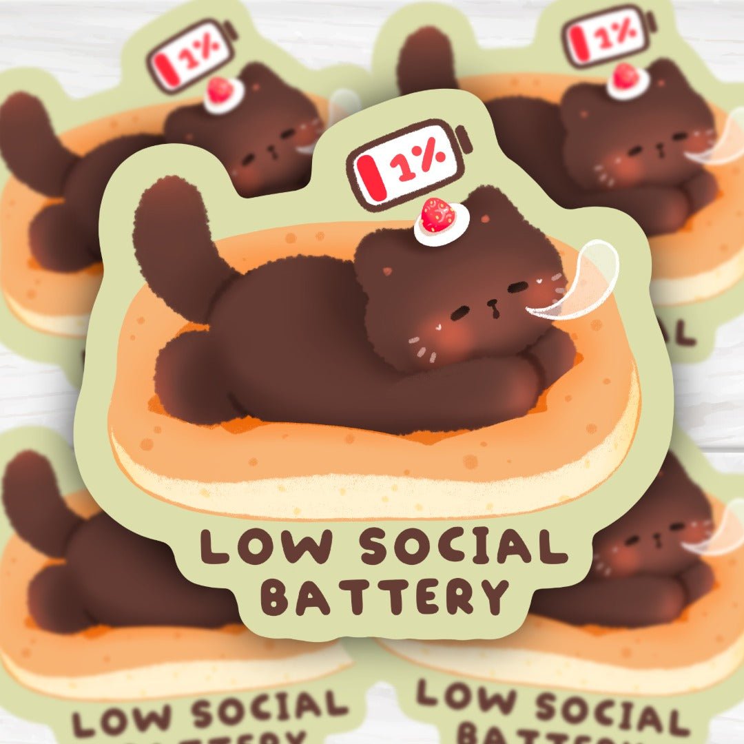 Low Social Battery Cat Vinyl Sticker - Cute Introvert Fluffy Kitten Die Cut Decal - HoneySkunk