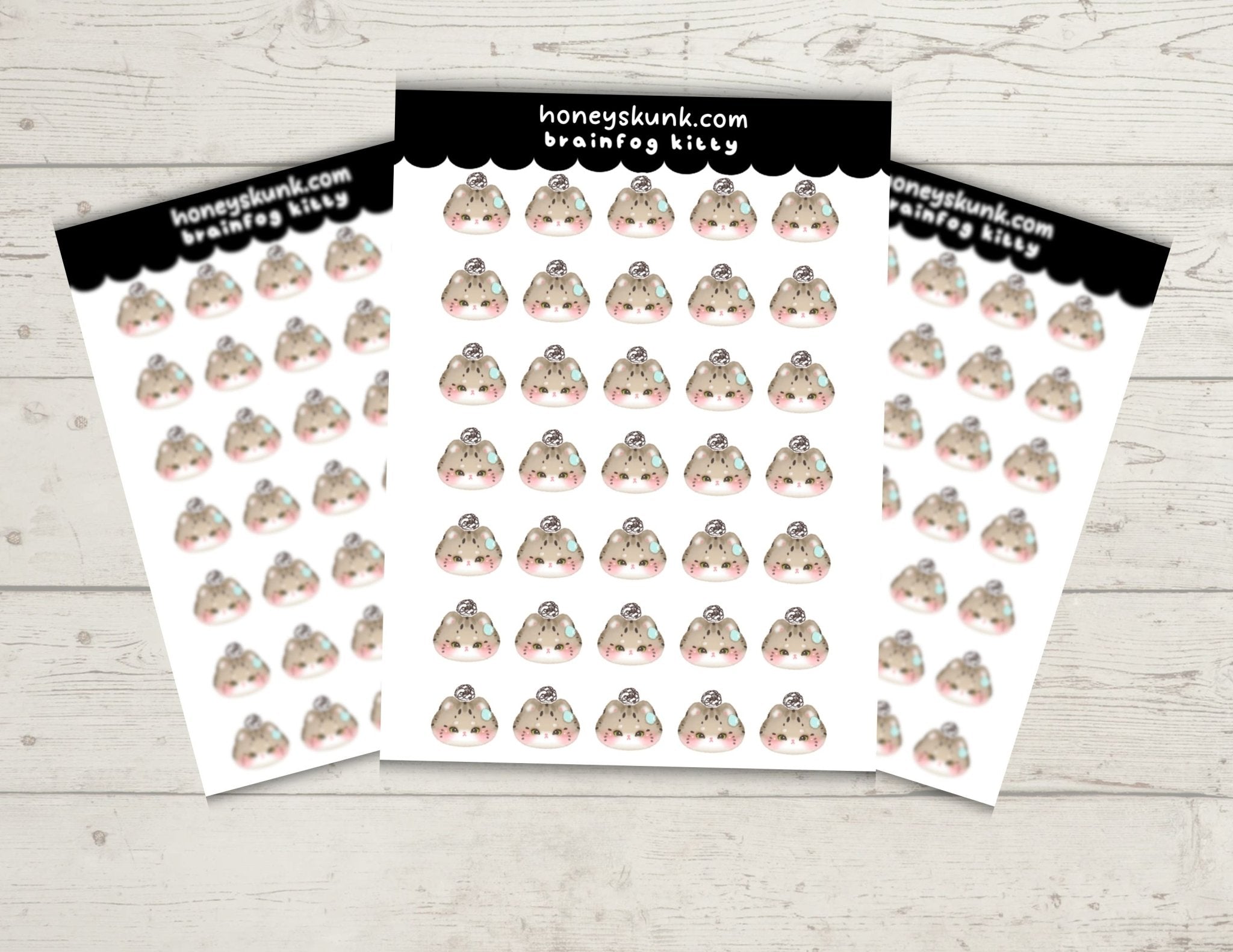 Mini Brainfog Kitty Mood Tracker Stickers - Cute Cat Face Functional Sticker Sheet - HoneySkunk