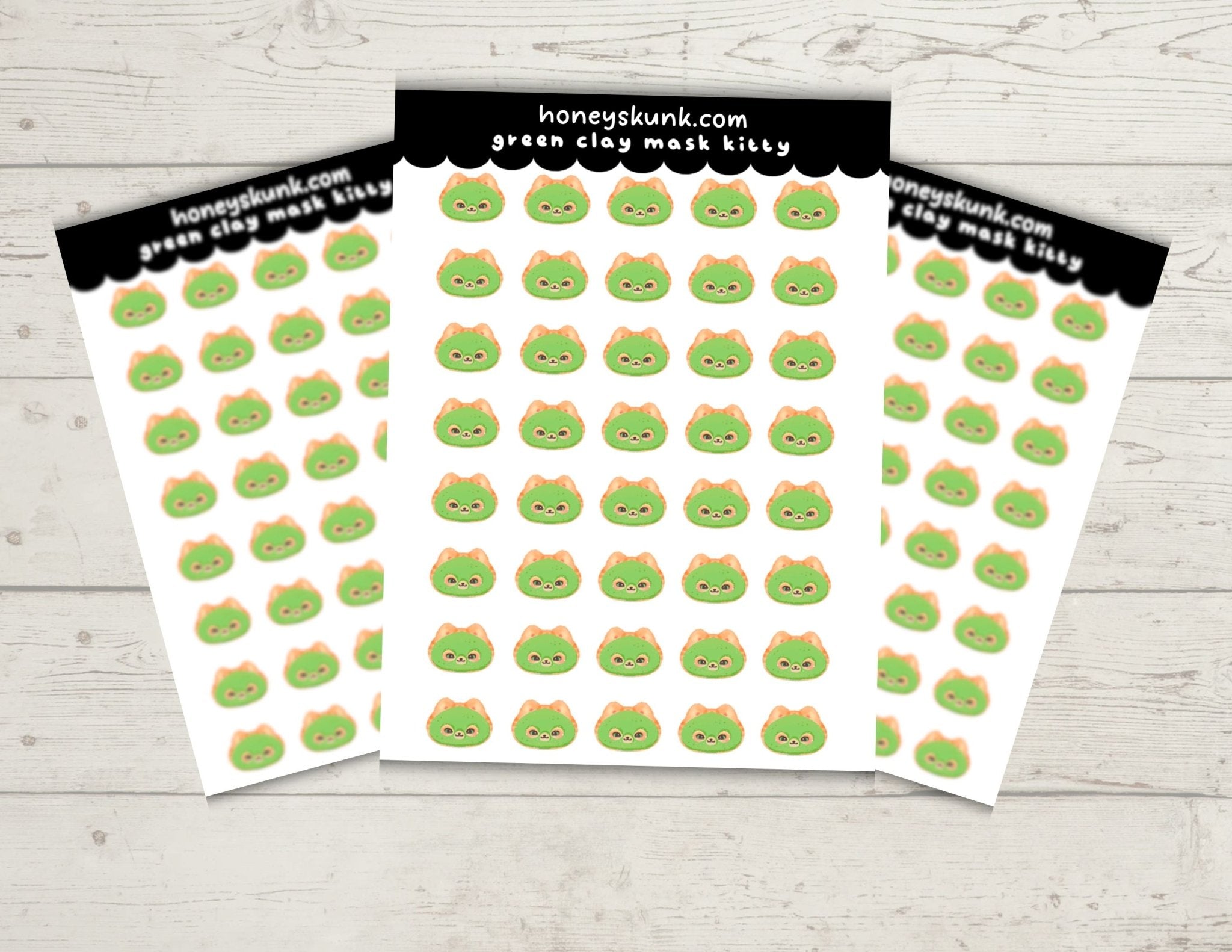 Mini Green Clay Mask Kitty Functional Sticker Sheet | Skincare Mud Mask Icons for Bullet Journaling, Planners & Wellness Logs