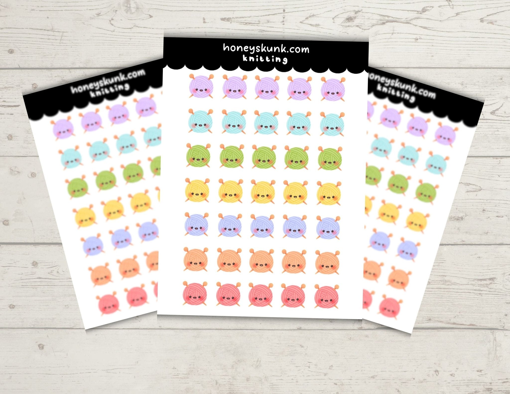Mini Knitting Project Tracker Stickers - Cute Yarn Ball Craft Functional Sticker Sheet - HoneySkunk