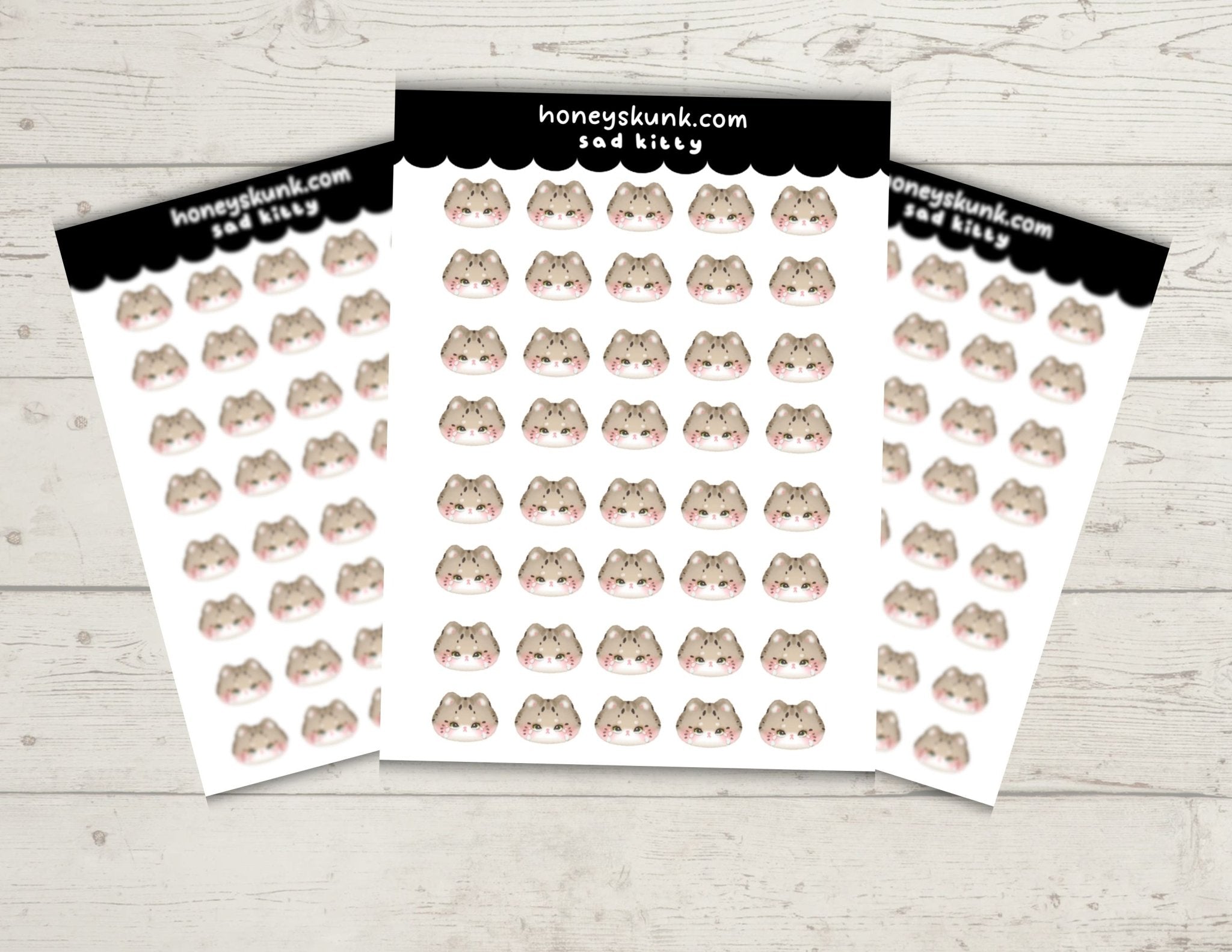 Mini Sad Kitty Mood Tracker Stickers - Cute Cat Face Functional Sticker Sheet - HoneySkunk