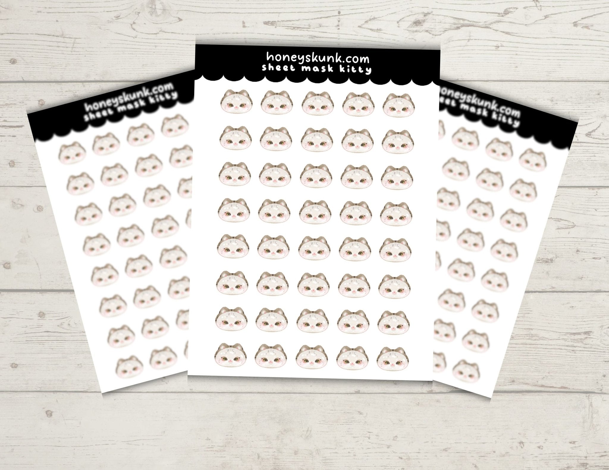 Mini Sheet Mask Kitty Functional Sticker Sheet | 4x6 Self Care Skincare Icons for Bullet Journaling, Planners & Wellness Logs
