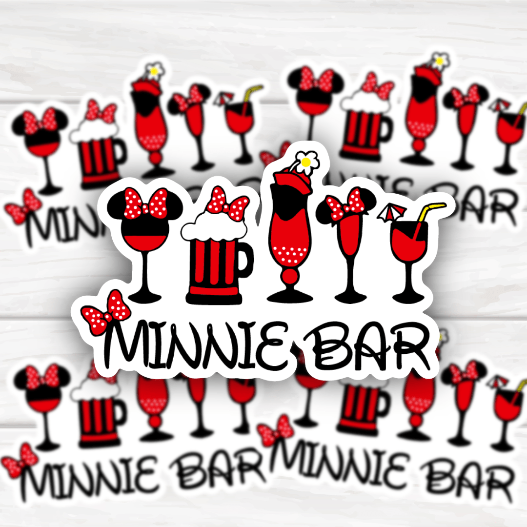 Minnie Bar Minnie Mouse inspired alcohol lineup sticker with bold, durable design