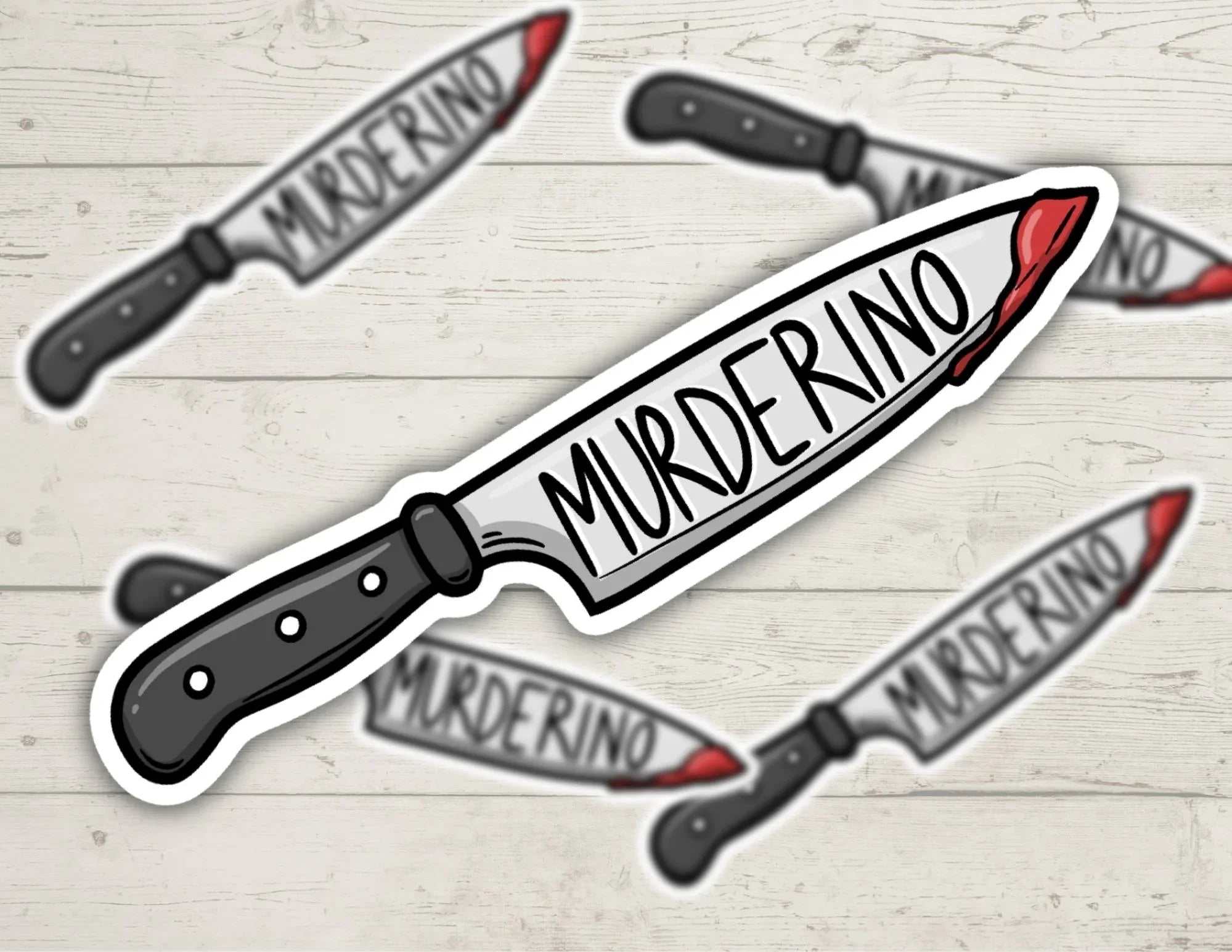 Murderino Knife true crime vinyl sticker with bold, clean design and durable finish