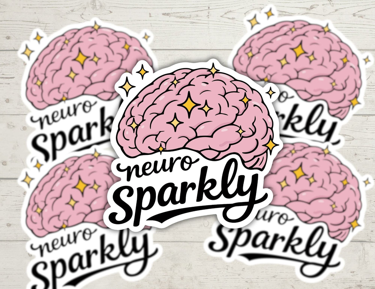 Neuro Sparkly Cute Brain Sticker - ADHD Autism Neurodivergent Pride Vinyl Decal - HoneySkunk