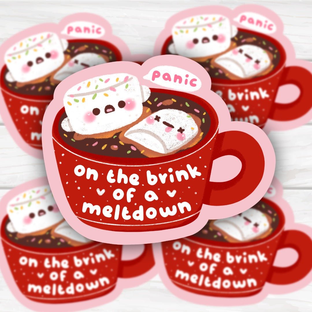 On The Brink Of A Breakdown Adorable Kawaii Marshmallows and Hot Cocoa Sticker - HoneySkunk