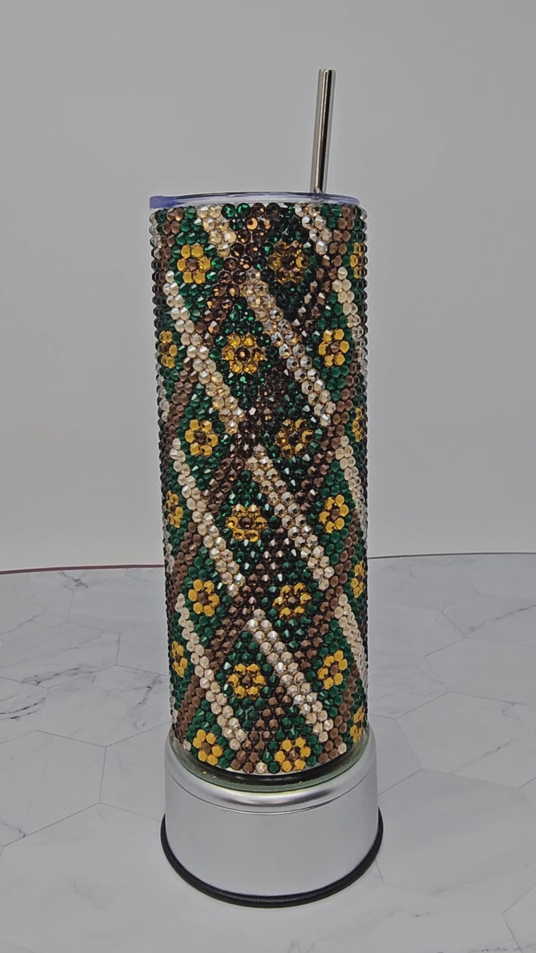 Rhinestone Bling Tumbler – Daisy Grid Design - Ready To Ship