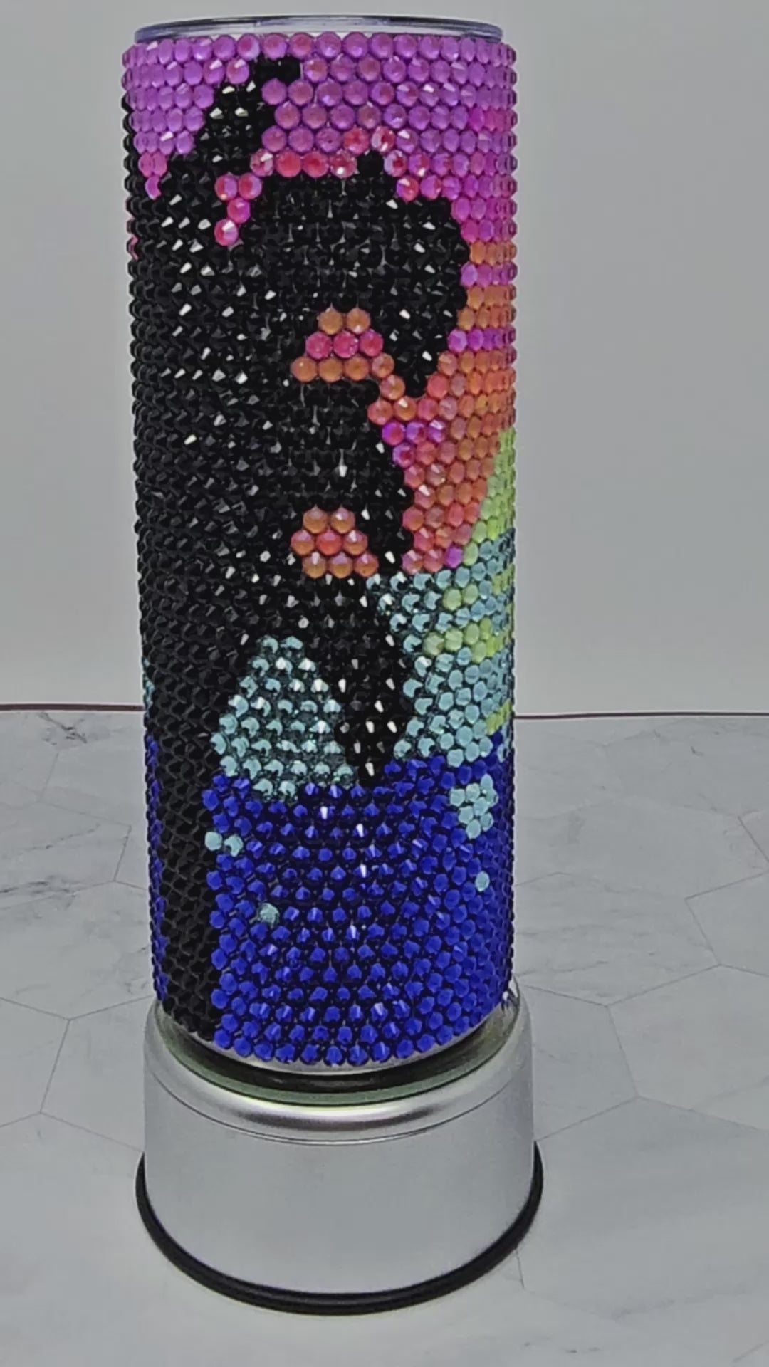 Rhinestone Bling Tumbler – Tropical Sunset and Palm Tree Design - Ready To Ship