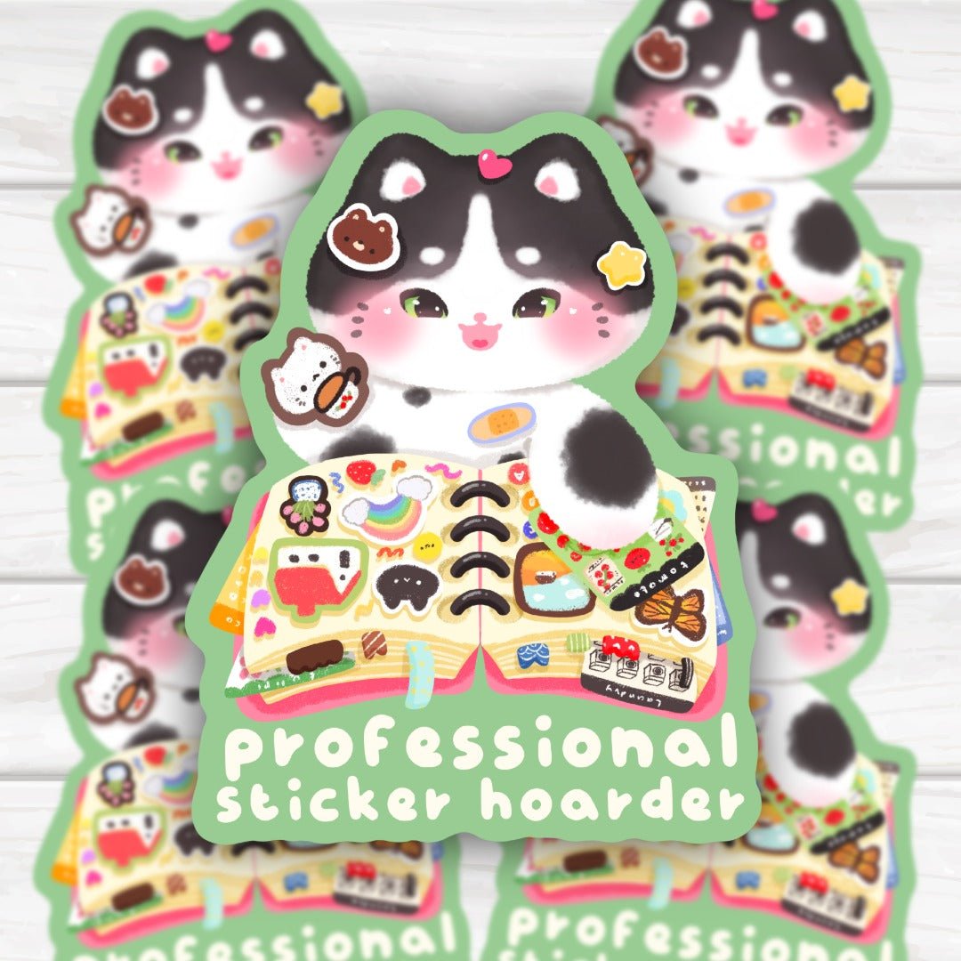 Professional Sticker Hoarder Cute Cat Sticker | Hand-Drawn Funny Planner Vinyl Decal for Laptops, Journals & Scrapbooks